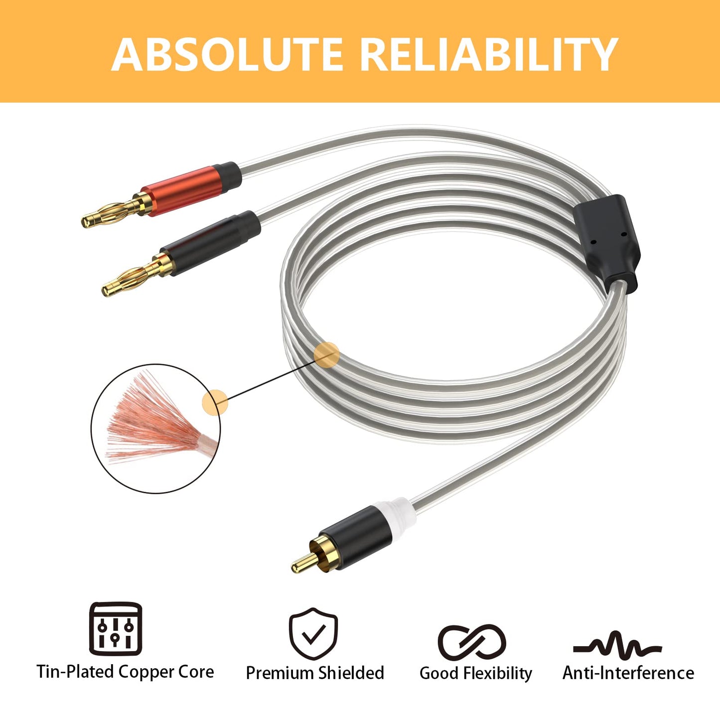 HOSONGIN RCA to Banana Plug Speaker Cable 3.3 Feet -2 Pack, Gold-Plated Dual-Shielding Hi-Fi Stereo Cable for Home