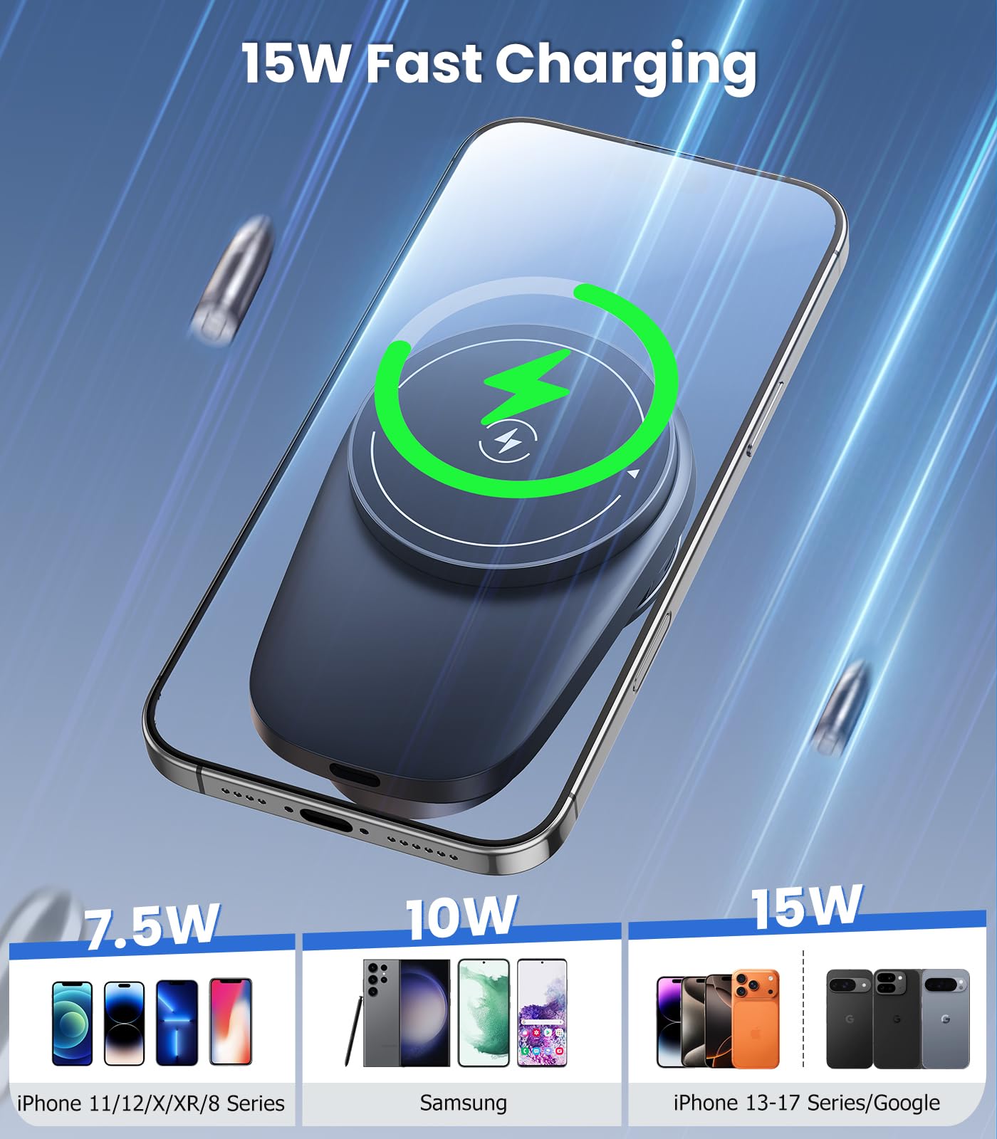 DICMKY Long-arm Wireless Magnetic Car Phone Holder Mount with Cooling Fan & RGB Lights, 15W Fast Charging Auto-Rotate Charger for iPhone
