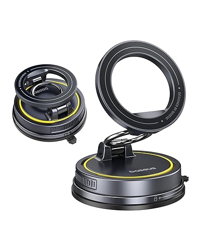 Baseus for Magsafe Car Mount, Vacuum 119LBS Magnetic Suction Cup Phone Holder for Car, 720° Adjustable Foldable Cell Phone Holder with Reusable