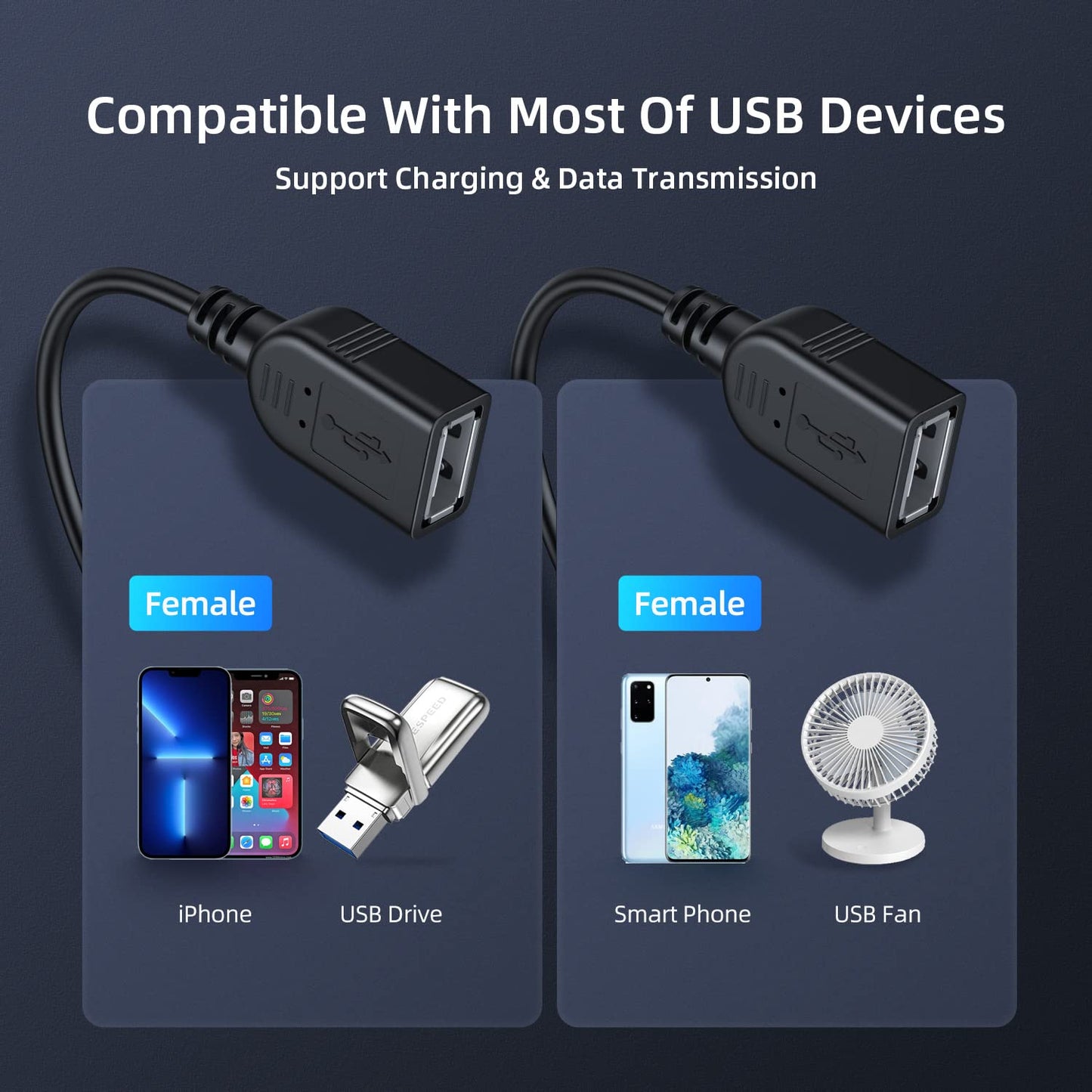 ANDTOBO USB 1 to 4 Splitter, USB 2.0 A Male to 4 USB Female Jack Y Splitter Hub Power Cord Extension Adapter Cable, Black
