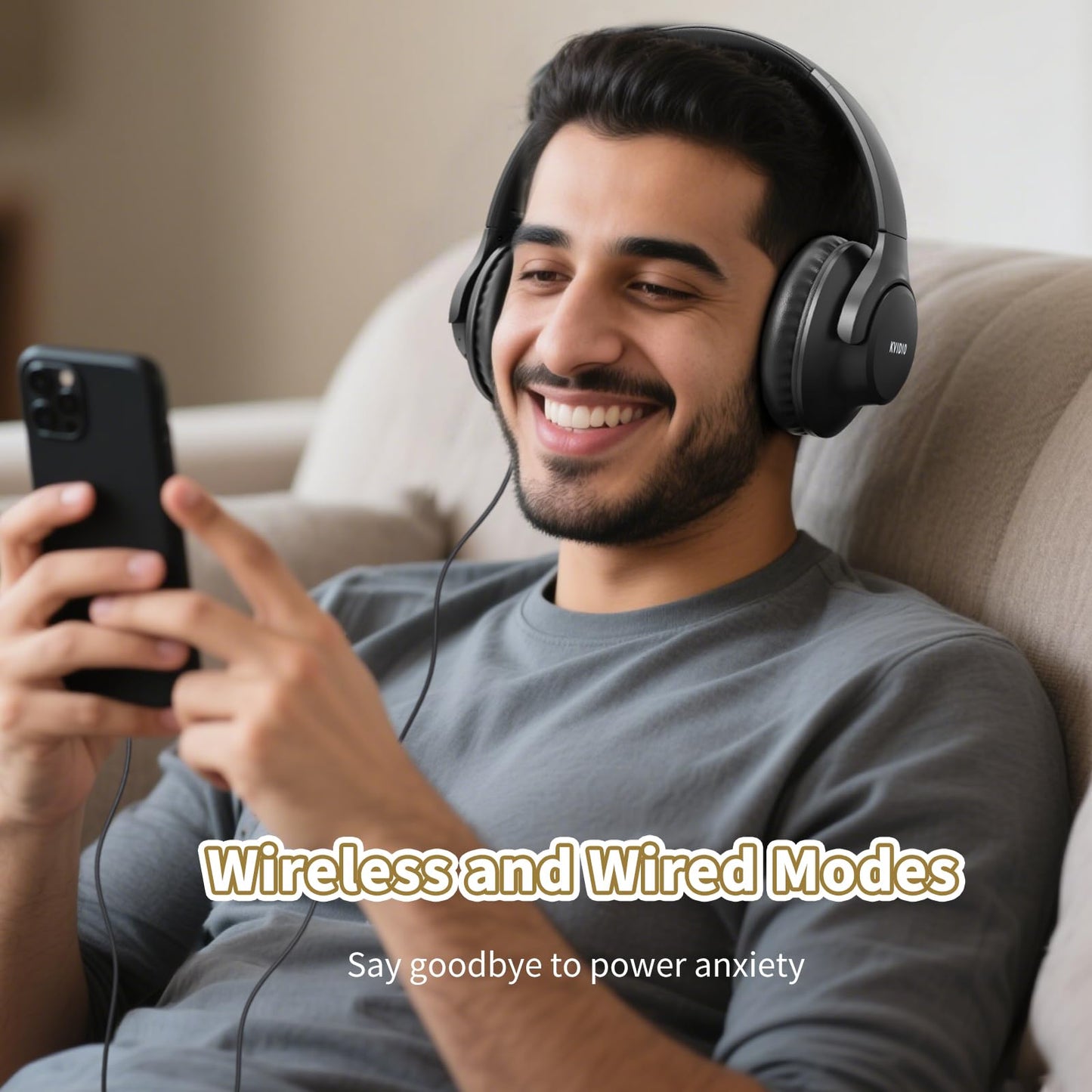 KVIDIO Bluetooth Headphones Over Ear, 65 Hours Playtime Wireless Headphones with Microphone, Foldable Lightweight Headset with Deep Bass, HiFi Stereo…