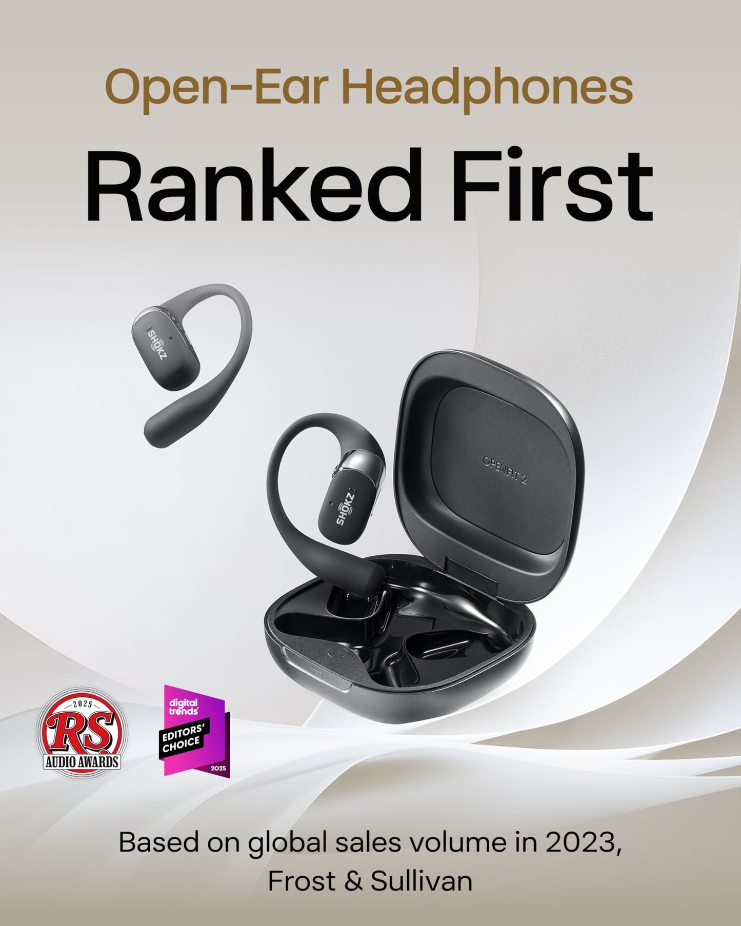 SHOKZ OpenFit 2 Open-Ear Earhook Bluetooth Earbuds, Black,48H Playtime