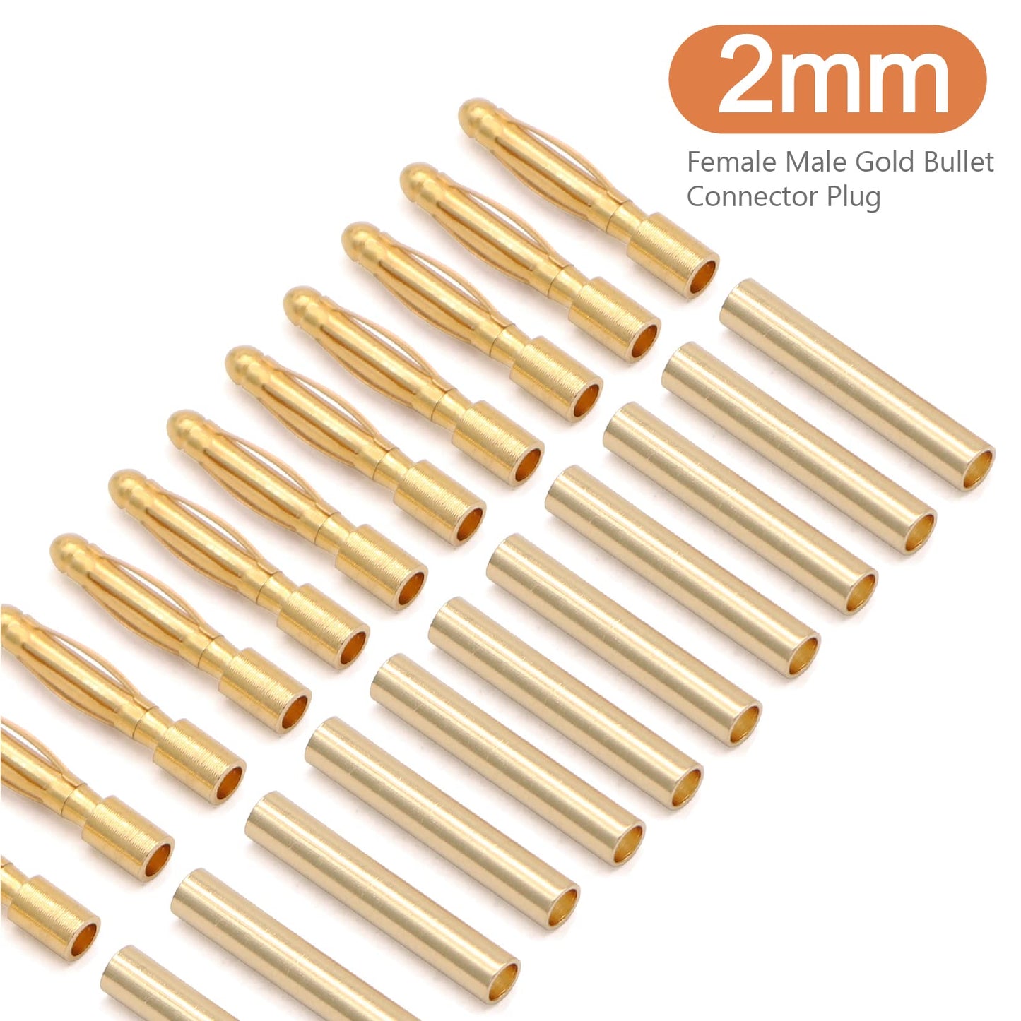 Ruikarhop 100 PCS RC Bullet Connectors 2mm 3.5mm 4mm Female Male Gold Banana Bullet Connector Plug with Heat Shrink Tube