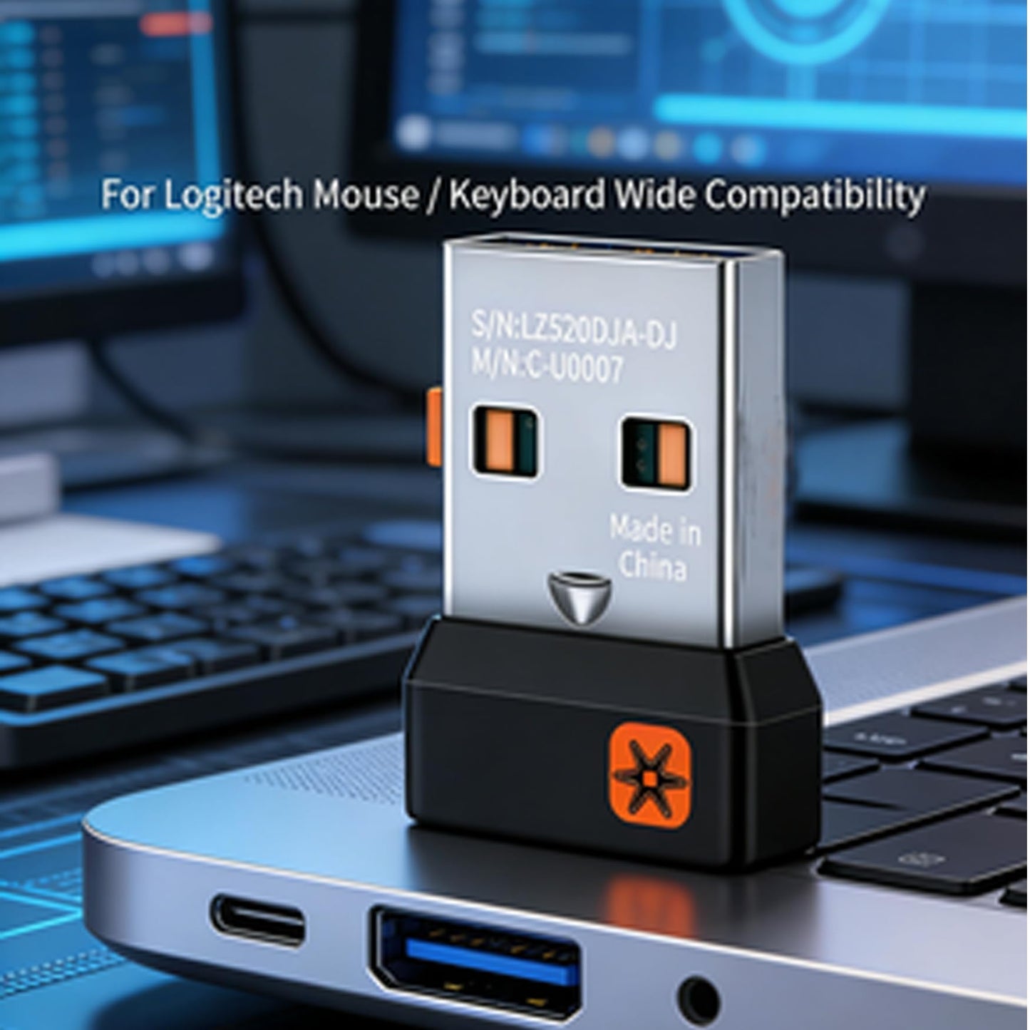 C-U0007 Unifying Receiver for Mouse and Keyboard Works with Any Logitech Product that Display The Unifying Logo (Orange Star, Connects up to 6