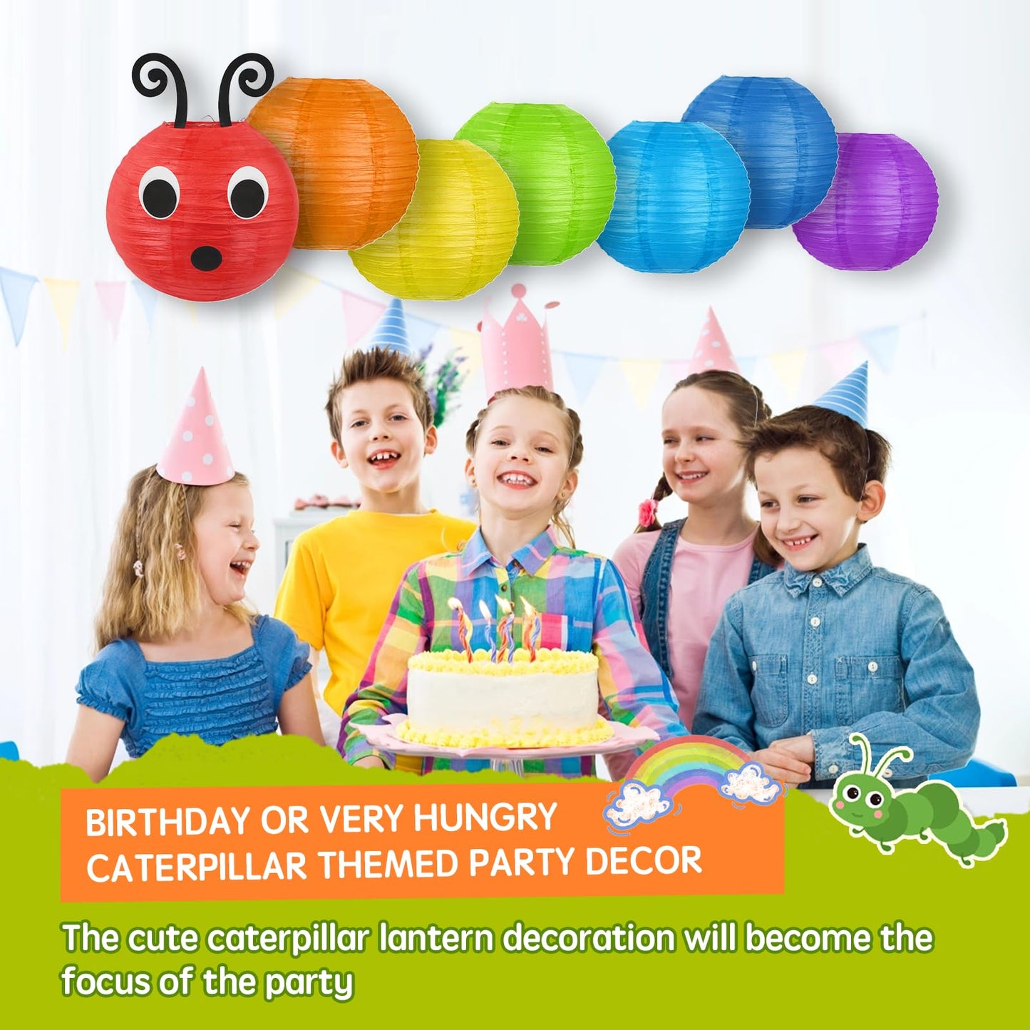 LYART 14 Pcs Hungry Caterpillar Paper Lanterns Decoration for School Classroom Birthday Party and Caterpillar Theme Party Ceiling Hanging Decor