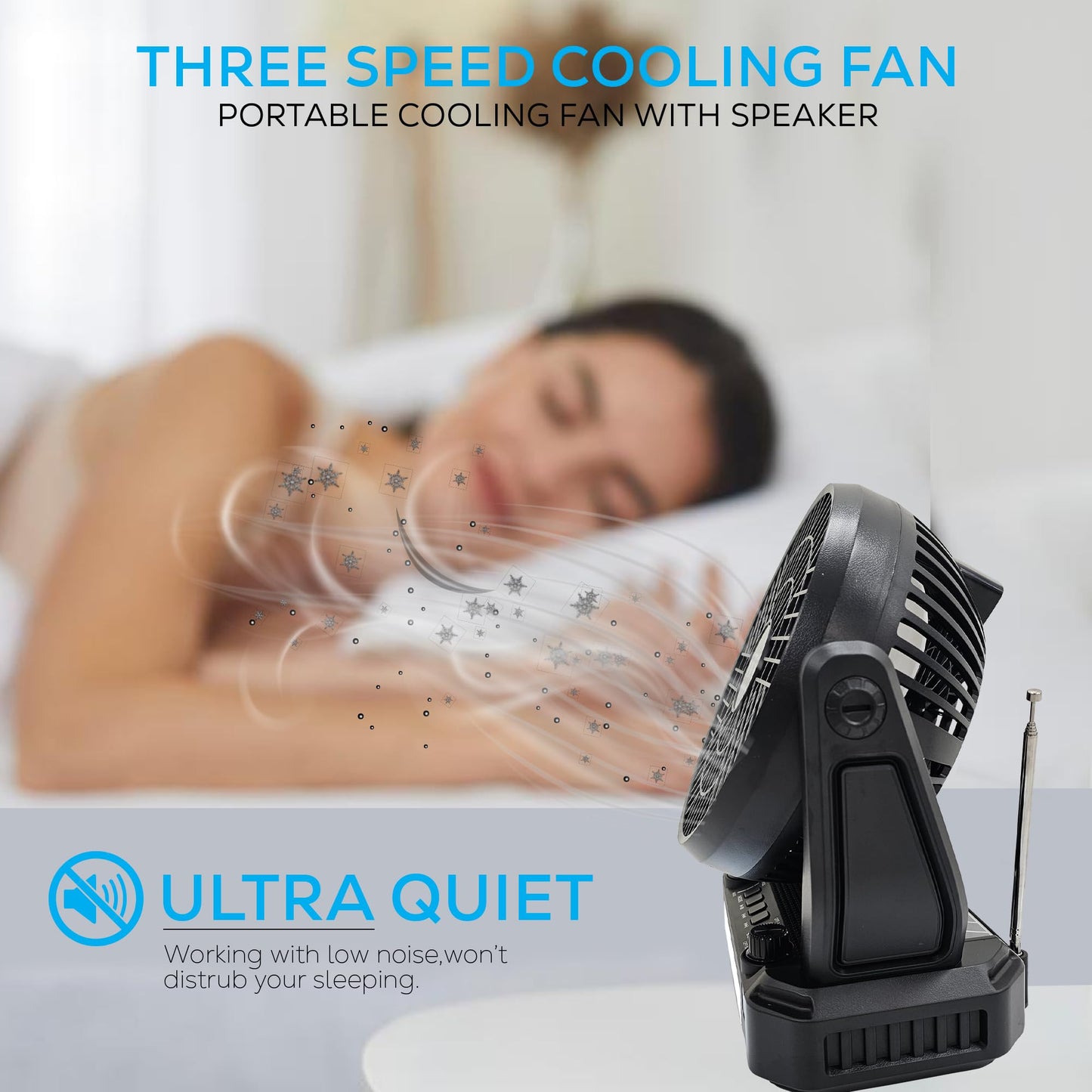 Audiobox Portable Solar Fan with Bluetooth Speaker, FM Radio, LED Light