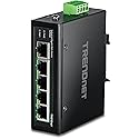 TRENDnet 5-Port Industrial Gigabit PoE+ DIN-Rail Switch, TI-PG50, 120W PoE Power Budget, 10Gbps Switching Capacity, Ethernet Splitter, NDAA & TAA
