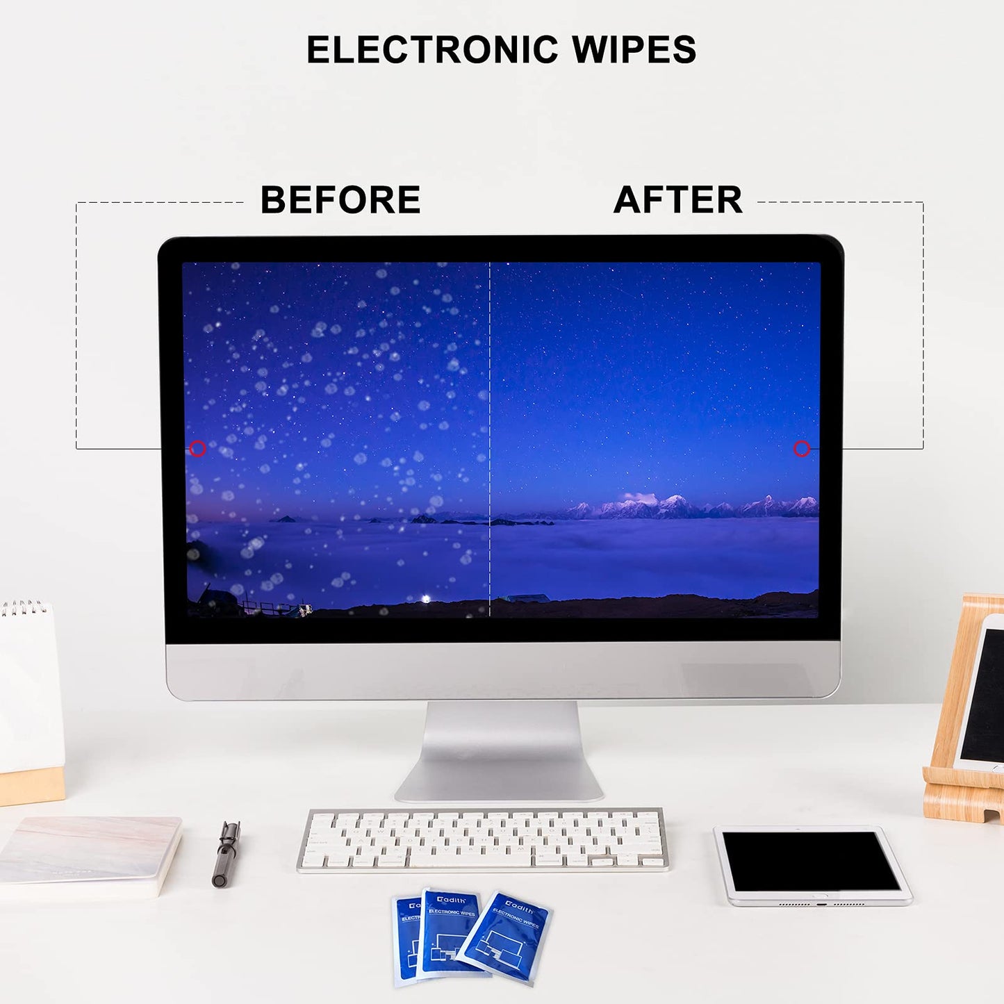 Screen Cleaner Cadith Electronic Wipes - Safely Clean Your Computer, Laptop, TV, Phone, and Tablet Screens - All Electronic Equipment - 8x7 Inches
