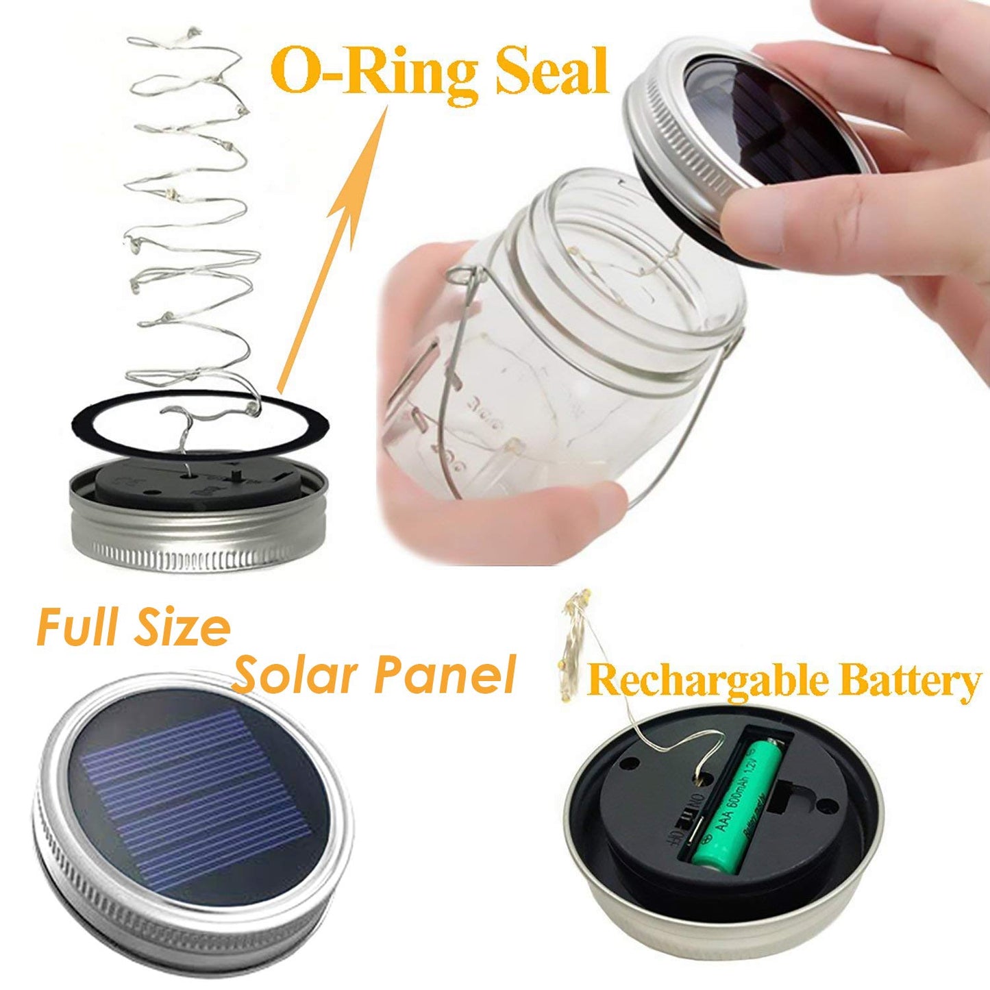 Mason Jar Solar Lantern Lights, 8 Pack 30 LED Bulbs Fairy Star Firefly Solar Lids Jar Lights,8 Hangers Included(No Jars),for Outdoor Home Garden Patio