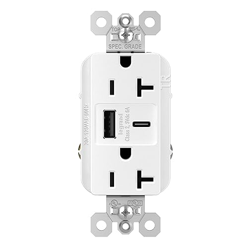 Legrand Pass & Seymour TR20USBAC6W 20 Amp Tamper-Resistant Heavy-Duty Specification Grade Decorator Duplex Receptacle Outlet with Ultra Fast USB A/C