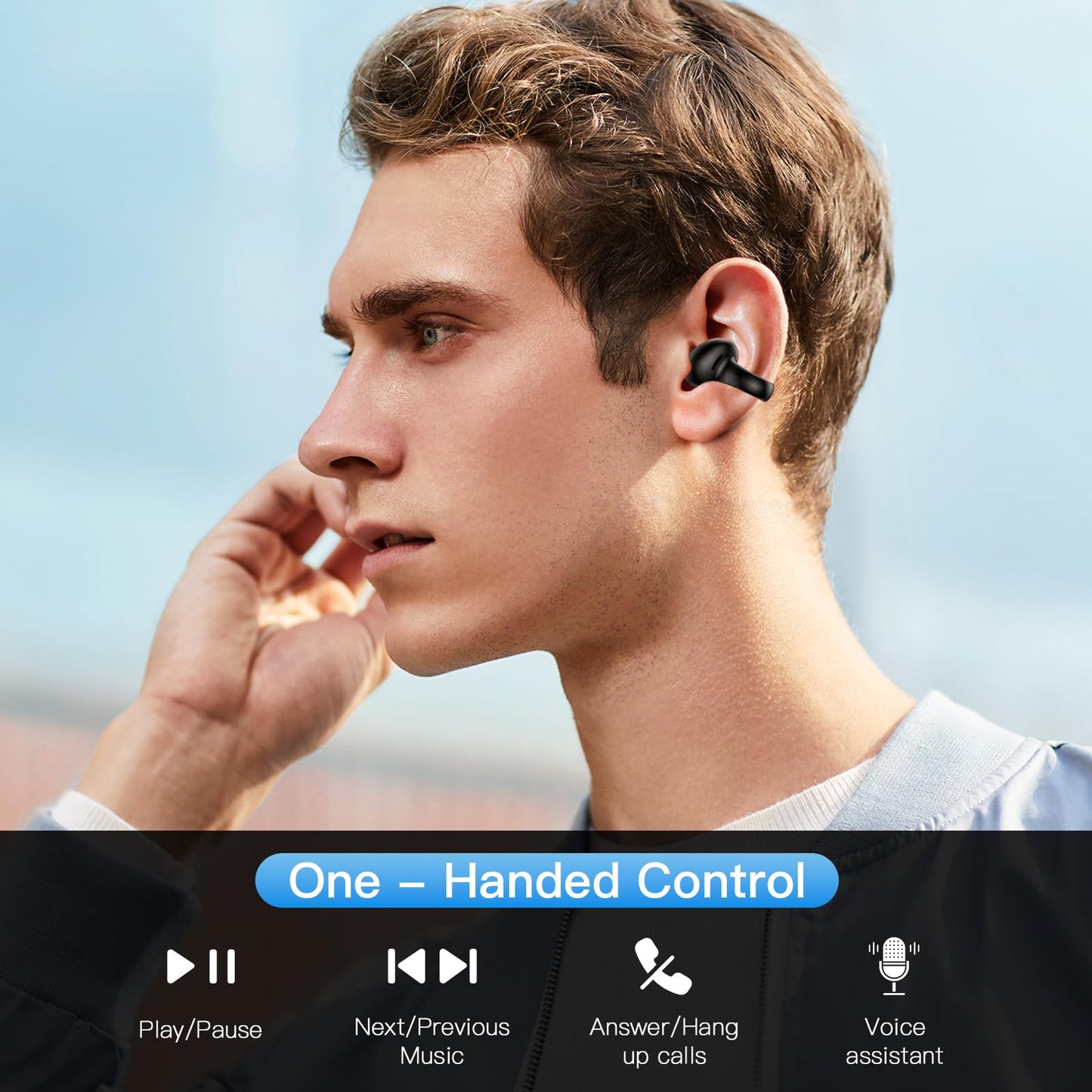 Cemobene Earbuds Wireless Bluetooth 5.4 Open Ear Clip Headphones with Mic, 55H Play, IPX5 Waterproof Sports Earphones, Noise Cancelling Micโฆ