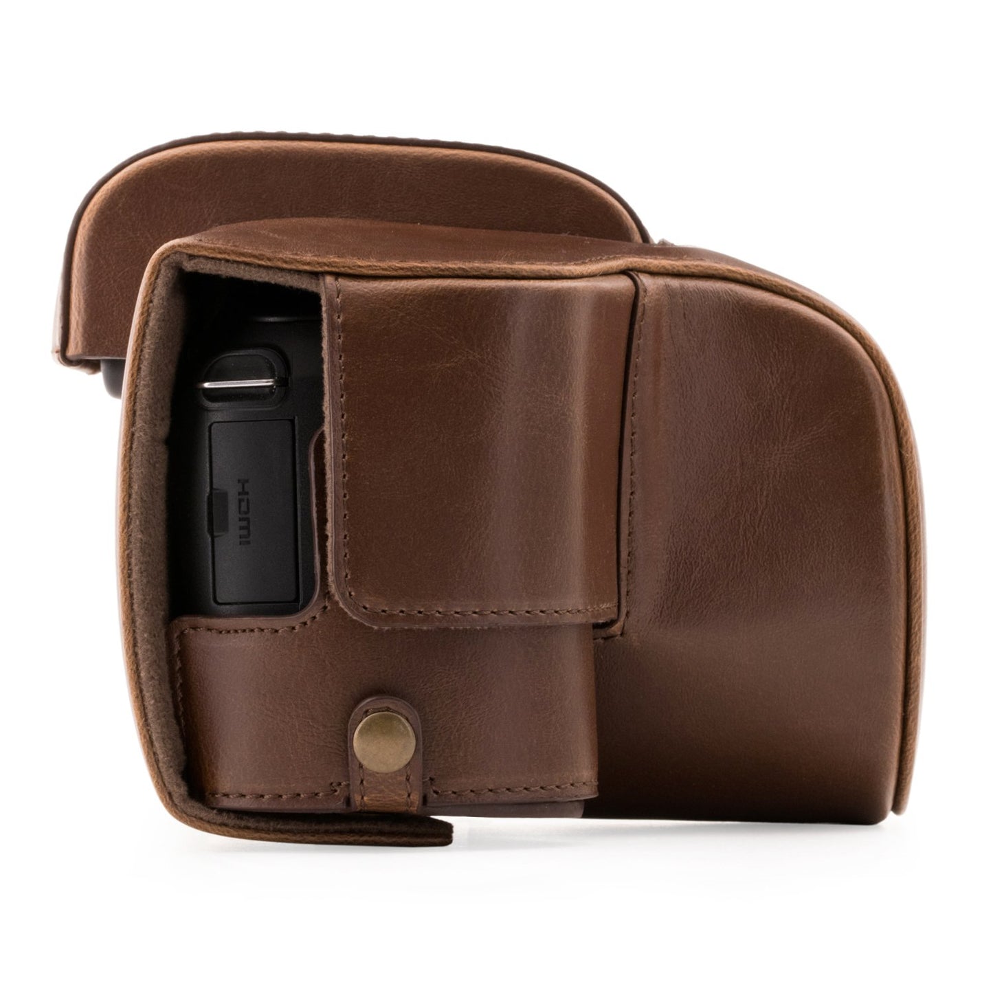 MegaGear Panasonic Lumix DC-FZ80, FZ82 Ever Ready Leather Camera Case and Strap, with Battery Access - Dark Brown - MG1224