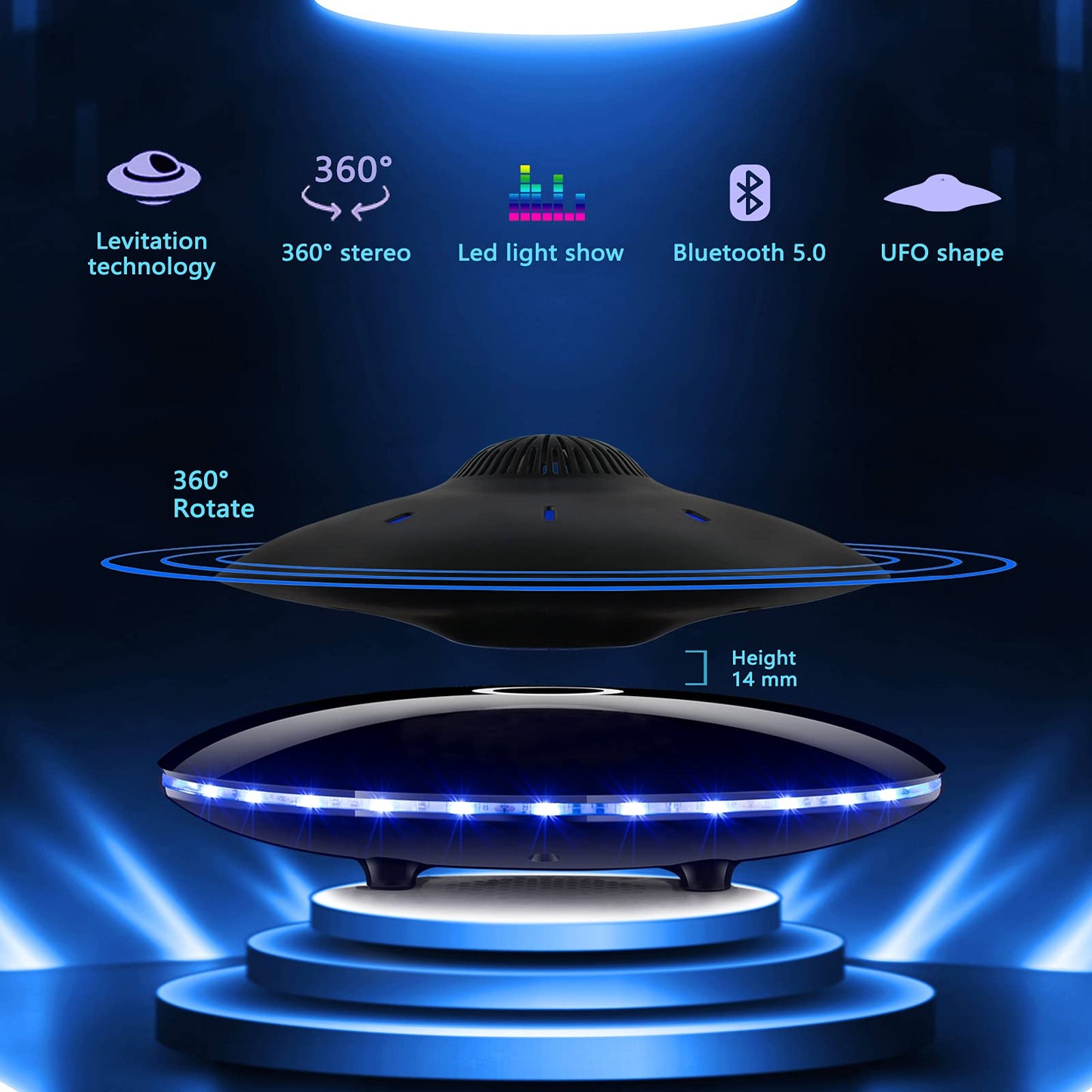 RUIXINDA Magnetic Levitating Bluetooth Speaker, Levitating UFO Speakers with LED Lights, 360 Degree Rotation,Wireless Floating Speakers for Home