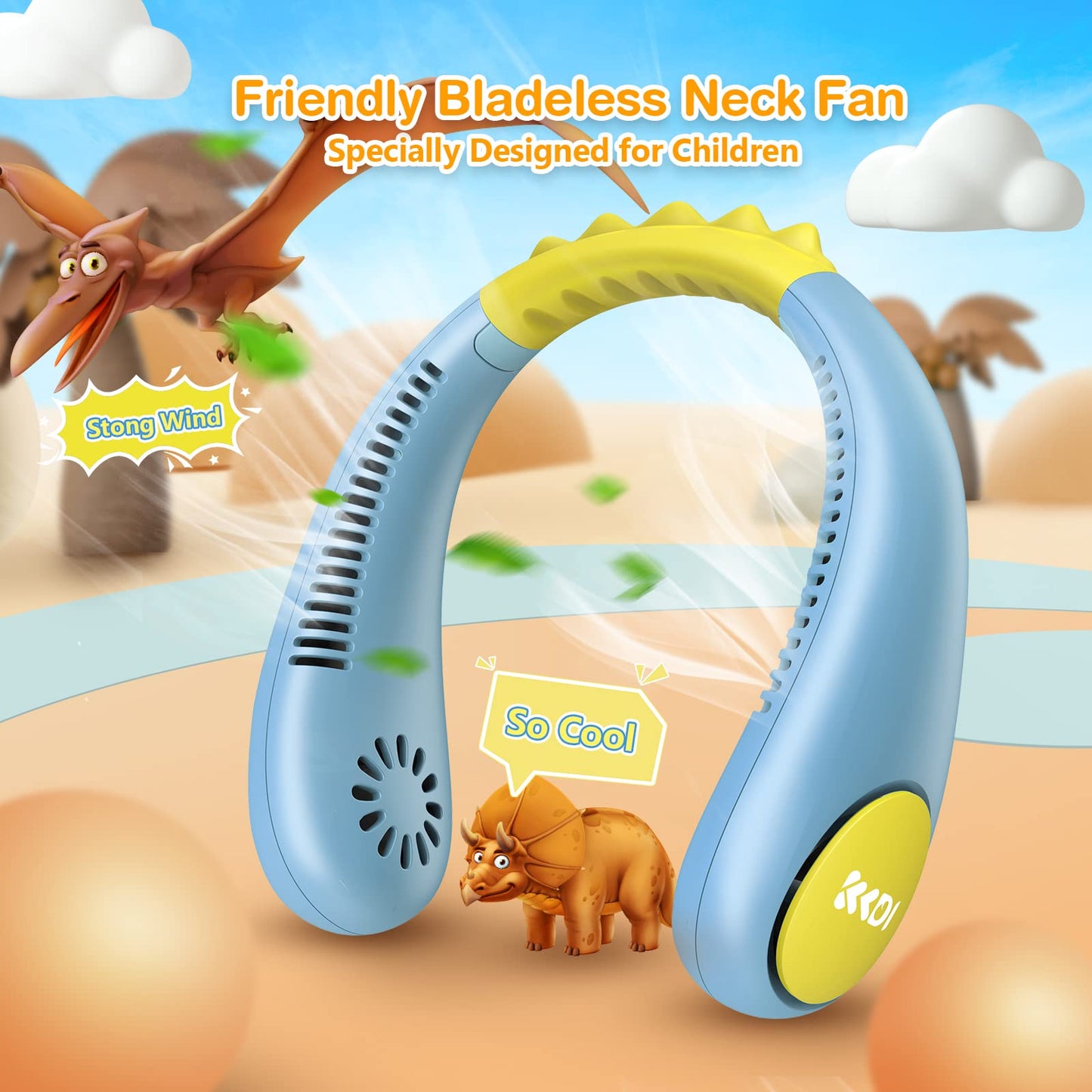 Kids Neck Fan, Portable Bladeless Fans for Kid 4-14Y Girls & Boys, 2600mAh USB Personal Mini Cooling Fan for Travel/Camping/Study, 4 Speeds