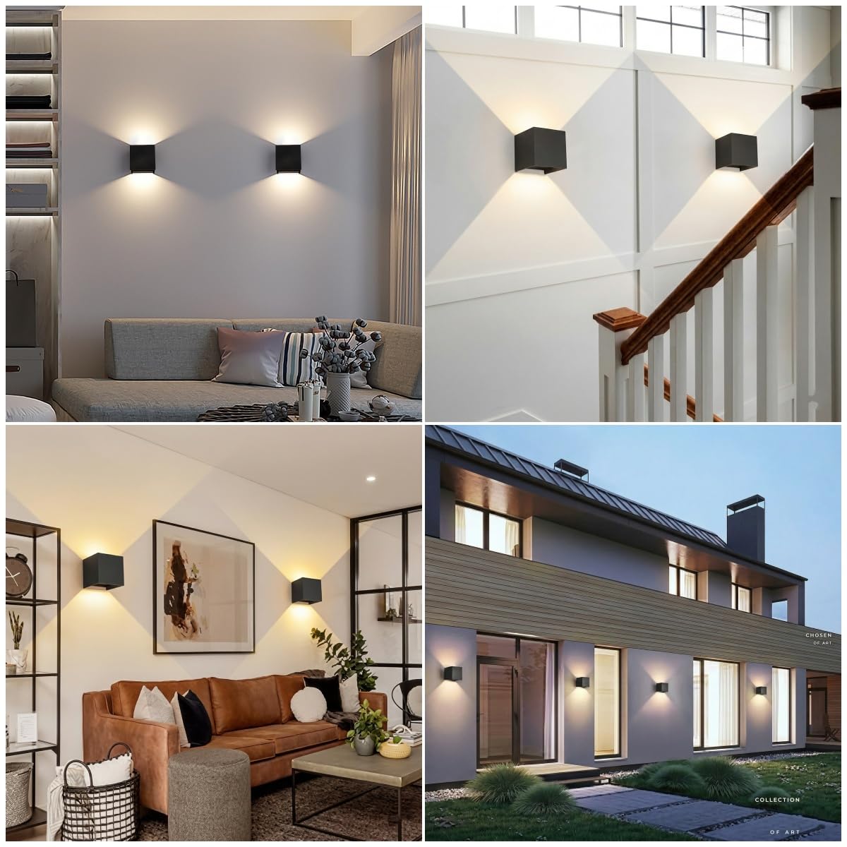 YCZM 2 Pack 3-Color Adjustable Modern Outdoor Wall Lights, 15W Square LED Exterior Wall Sconce, Up and Down Lighting Fixtures, IP65 Waterproof
