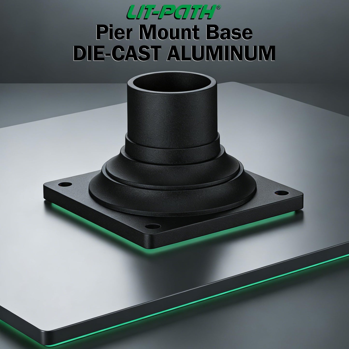LIT-PaTH Pier Mount Base, Outdoor Post Light Mounting Base Adapter for 3 Inch Standard Pole Light, Cast Aluminum, 2-Pack, Black