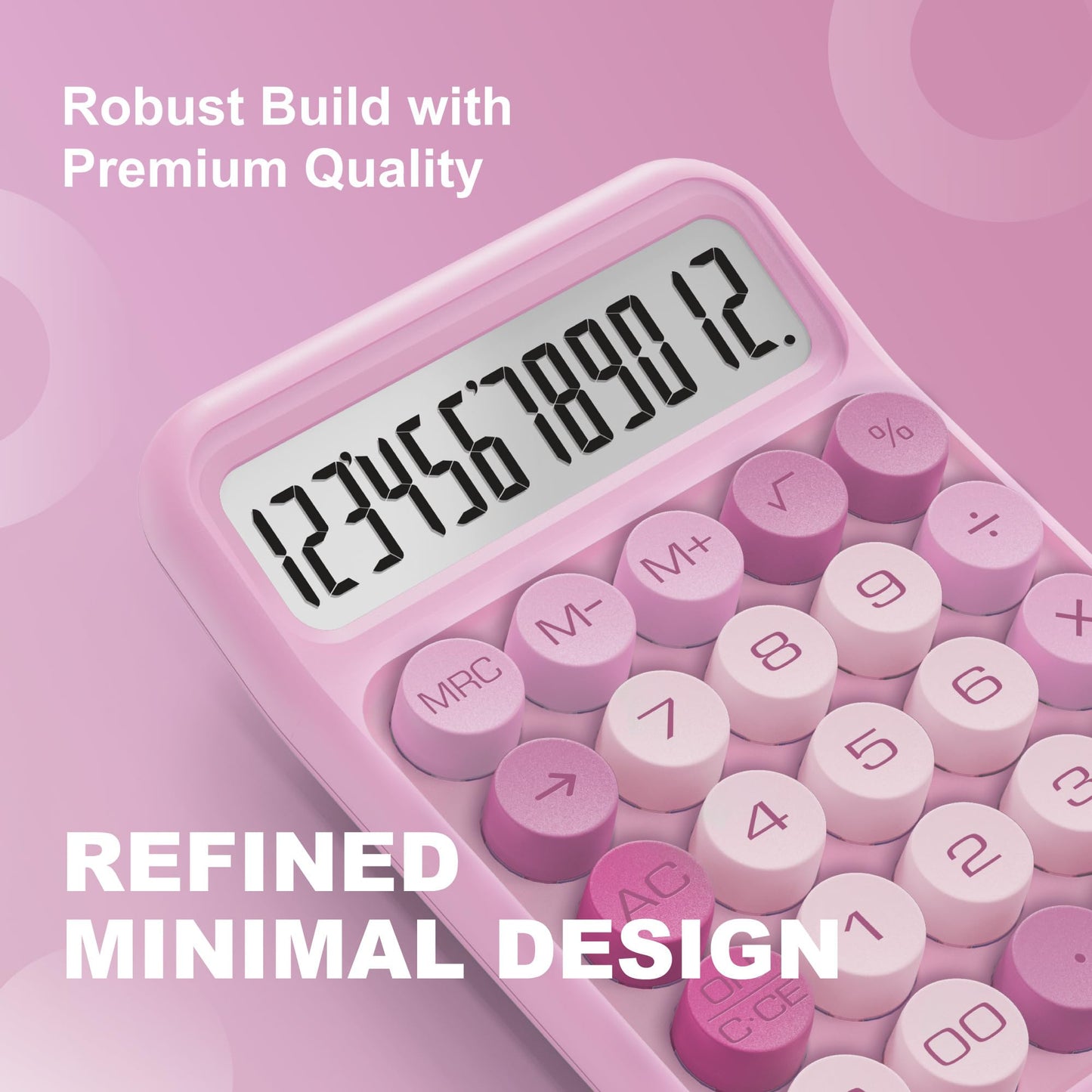 CATIGA Mechanical Switch Calculator, Pink Calculator with 12 Digit Large LCD Display & Big Buttons for Office Desk, Classroom Math, Back to School