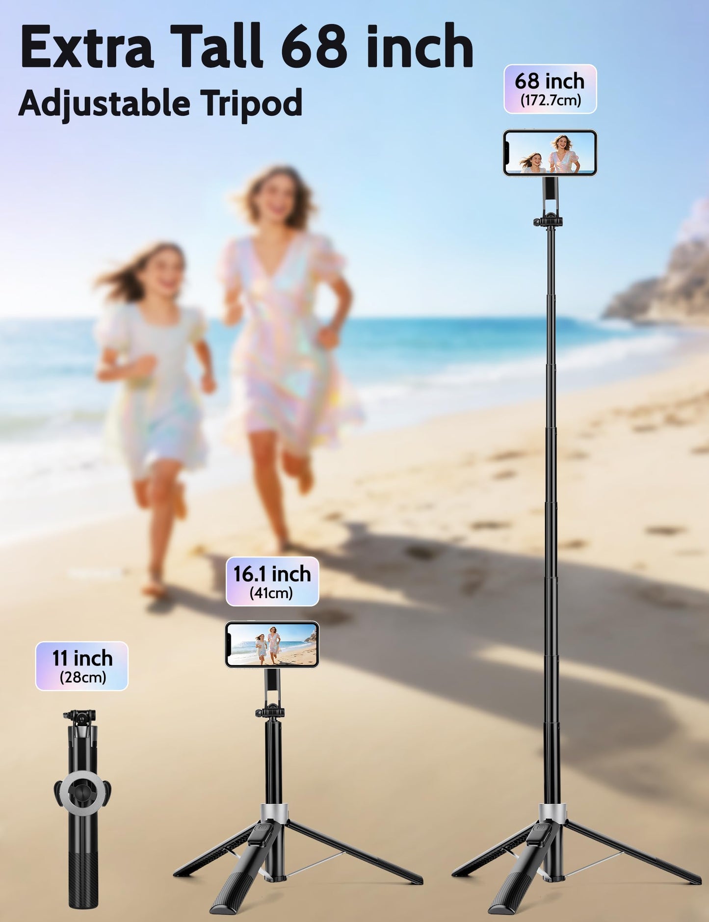 68" Magnetic Tripod for iPhone Magsafe, Phone Tripod & Selfie Stick with Rechargeable Remote for iPhone/Android/Camera, Portable Cell Phone Stand
