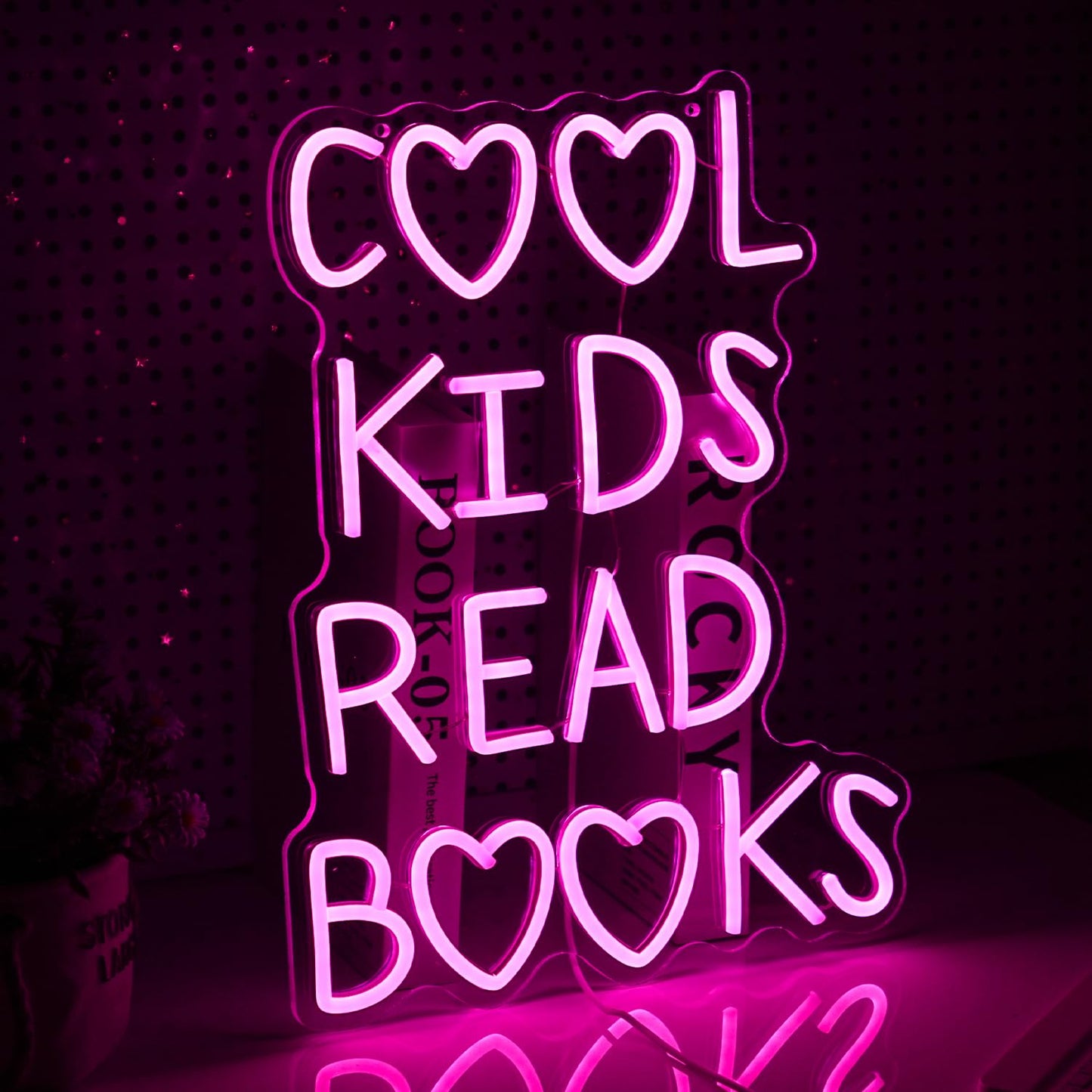 Cool Kids Read Books Neon Sign Dimmable USB Powered Classroom Neon Light for Wall Decor Pink Led Read Books Light Up Sign for Kids Room Reading Room