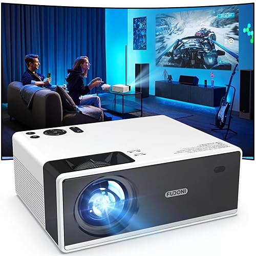 FUDONI Projector with WiFi and Bluetooth 4K Support, 300ANSI Outdoor Indoor Projector FHD 1080P Max 300" Display, Movie Video Home Theater Projector