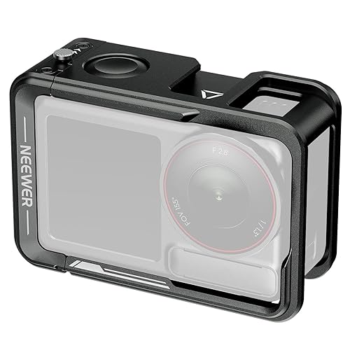 NEEWER Action Camera Cage for Osmo Action 5 Pro / 4/3, Protective Metal Video Rig with Cold Shoe, 1/4" Thread, Shutter Button Compatible with DJI Mic