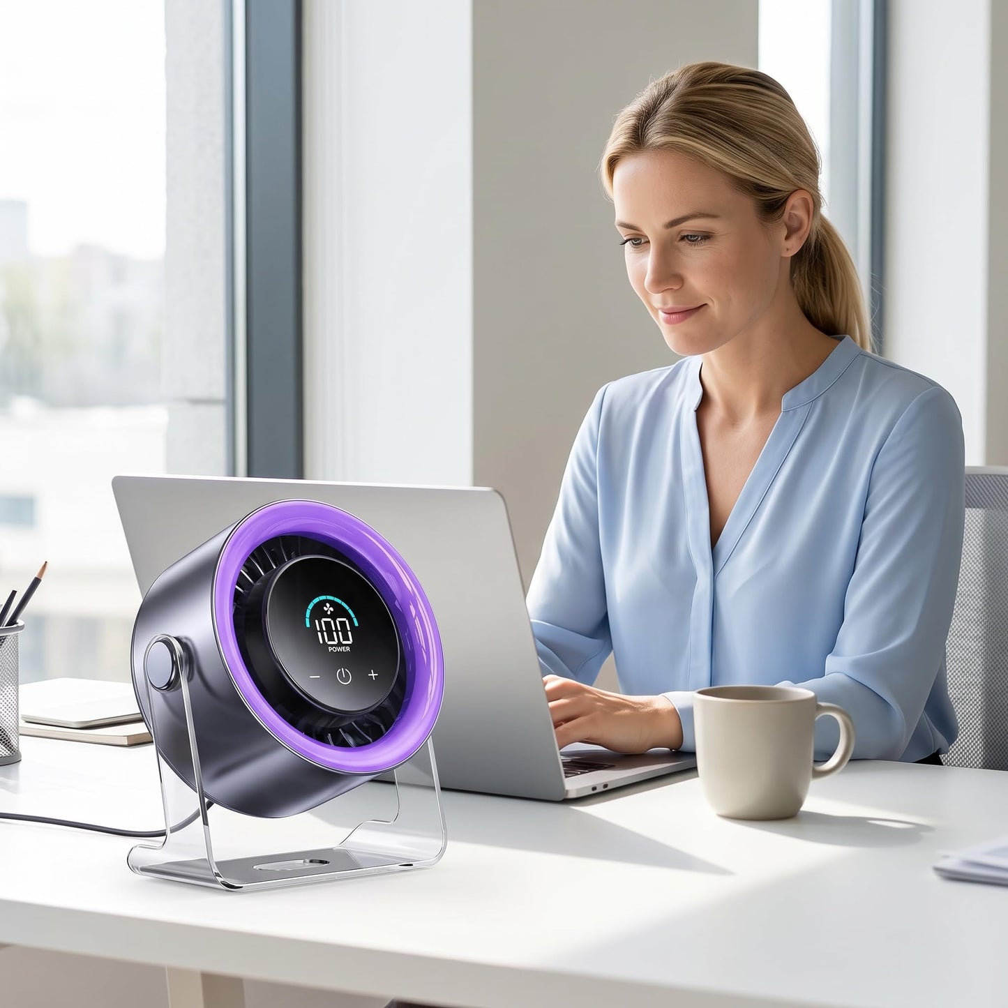 WKELIAOWP USB Desk Fan 100 Speeds with Digital Display & 120° Oscillation