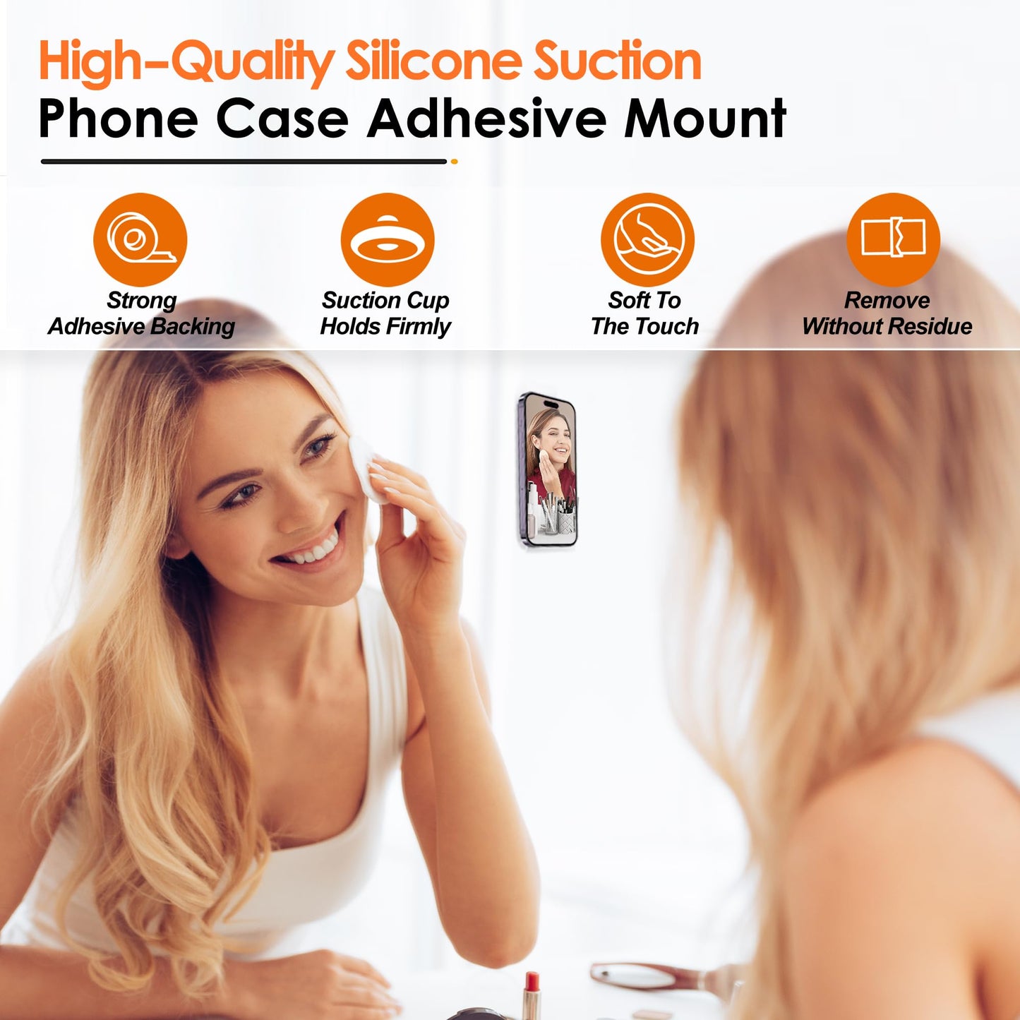 Suction Phone Case Mount, 2Pcs Silicone Phone Suction Grip Compatible with iPhone and Android Cases, Anti-Slip Hands-Free Mobile Accessory Holder