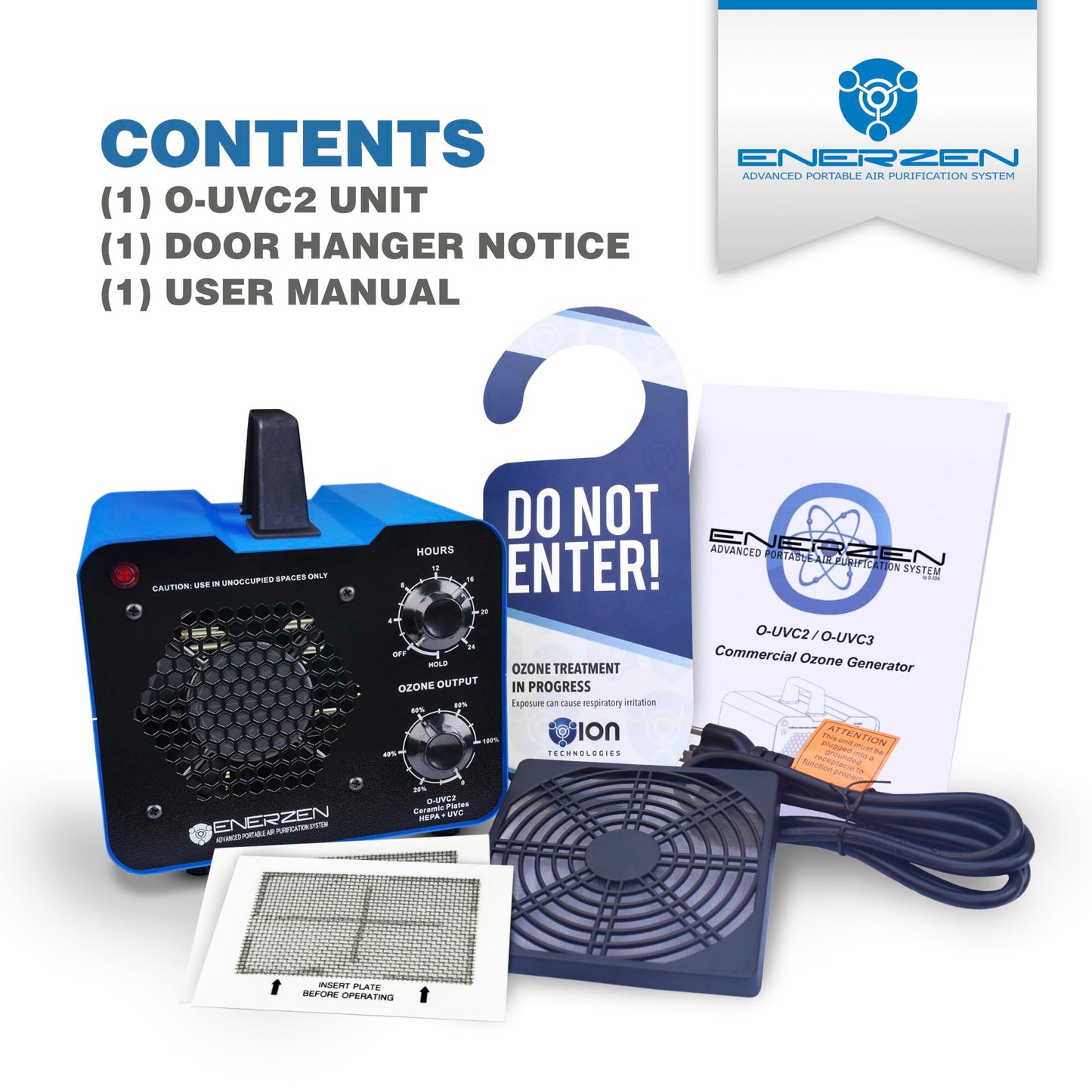 Enerzen O-UVC2 - UV Light + 70,000 mg/h Industrial Ozone Generator for Eliminating Odors - O3 Machine Air Ionizer Deodorizer for Home, Room, Smoke