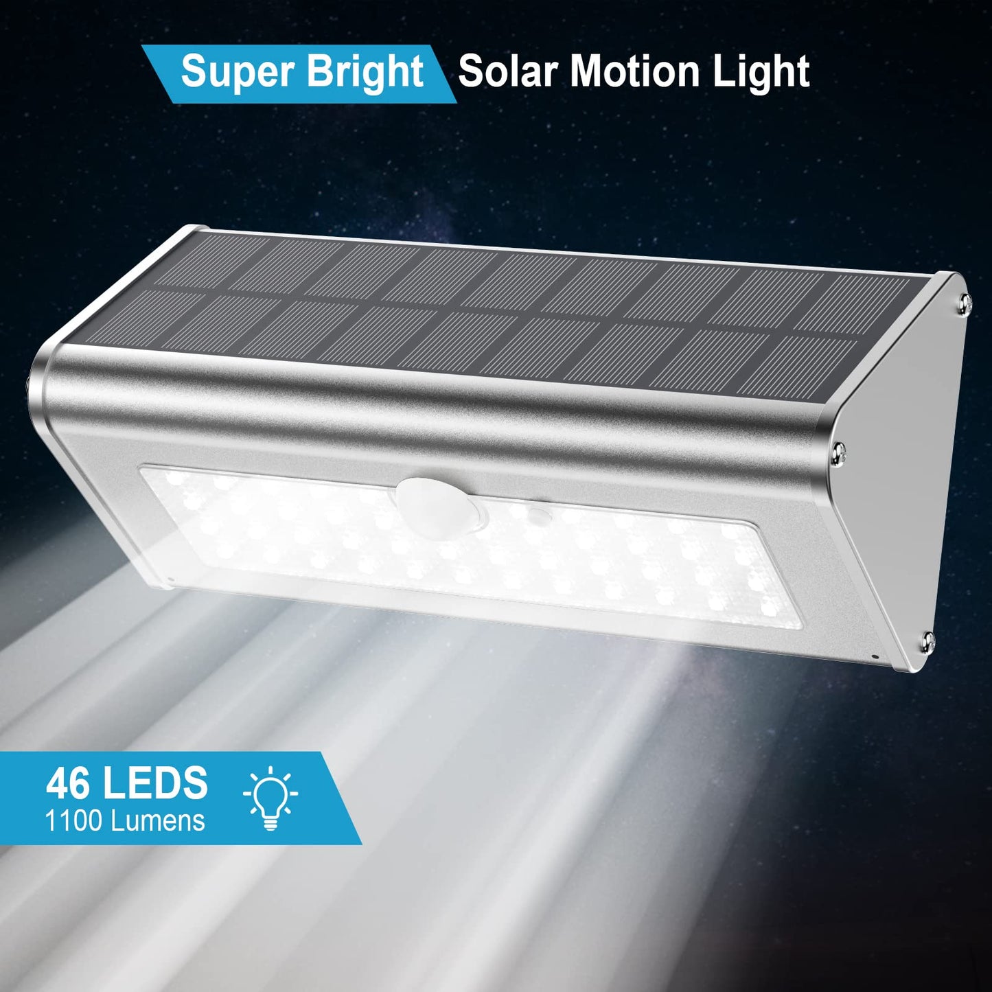 Super Bright Solar Lights Outdoor IP65 Water Proof, 1100 Lumens Wireless LED Motion Sensor Light, Aluminum Metal Housing Security Lights Flood Wall
