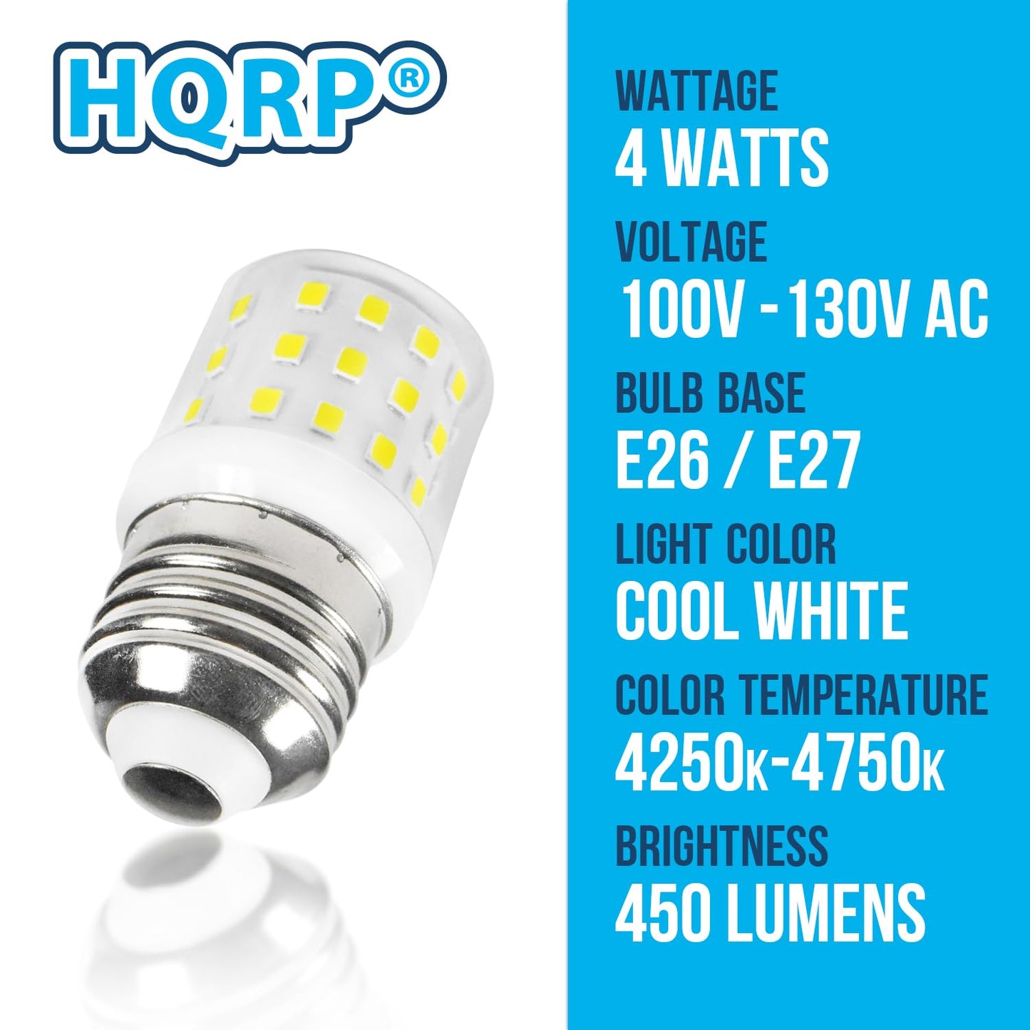HQRP E26 E27 Refrigerator LED Light Bulb 4W (40W Equivalent) AC 100-130V, Cool White 4250k-4750k, 450lm, Replacement for 5304511738 KEI D34L Light