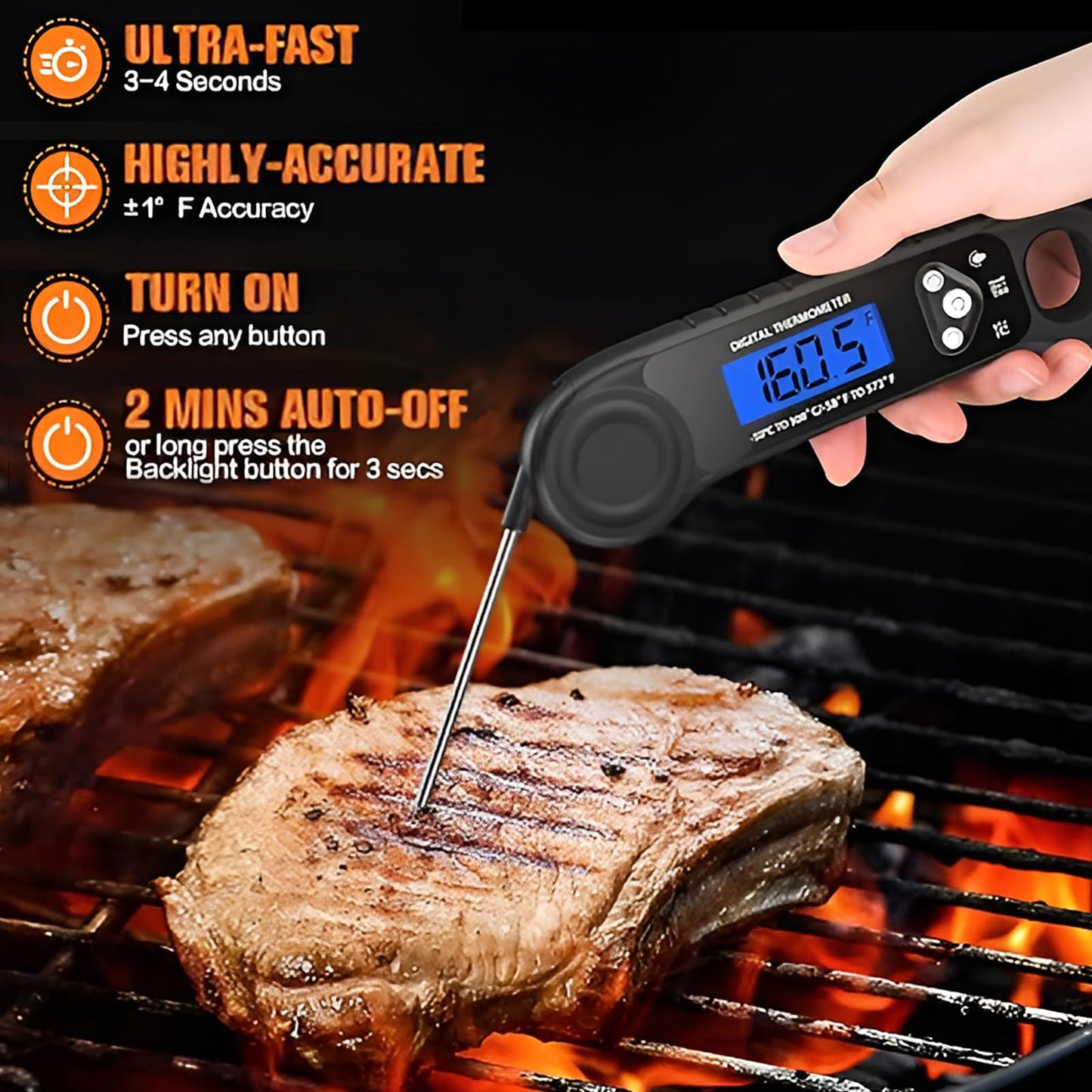 AMMZO Digital Meat Thermometer, Instant Read for Cooking, BBQ, Grill, Smoker, Oven, Roast & Candy, Kitchen & Camping Essentials, Gifts for Men & Women