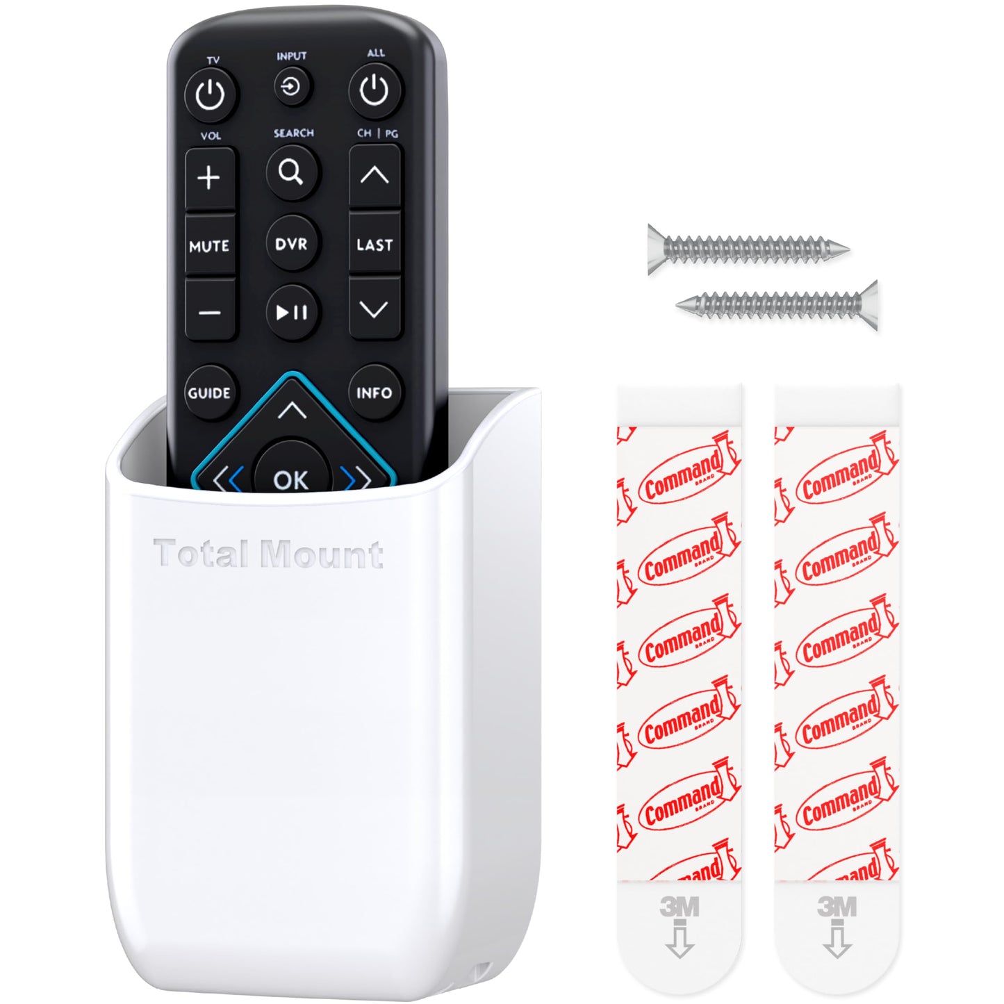 TotalMount Hole-Free Remote Holder - Eliminates Need to Drill Holes in Your Wall (White Remote Control Holder, Quantity 1)