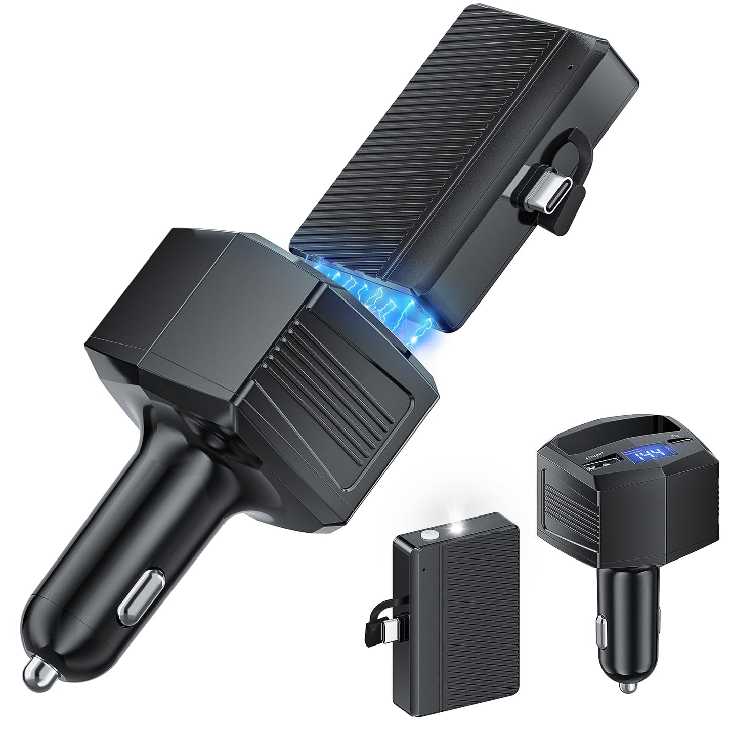 SEEKEVEN Cell Phone Car Charger with 3000mAh Power Bank, USB C Car Accessories Adapter for iPhone 17 USB C Charger Fast Charging, Travel Essentials
