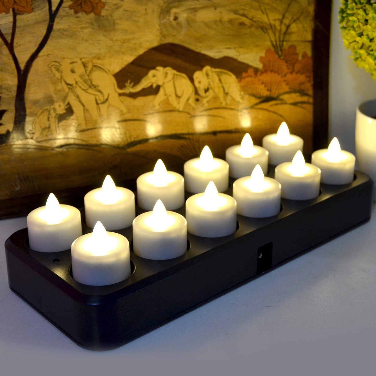 TELOSMA Inductive Rechargeable LED Bright White Tealight Candles Flameless with Timer Remote, Set of 12