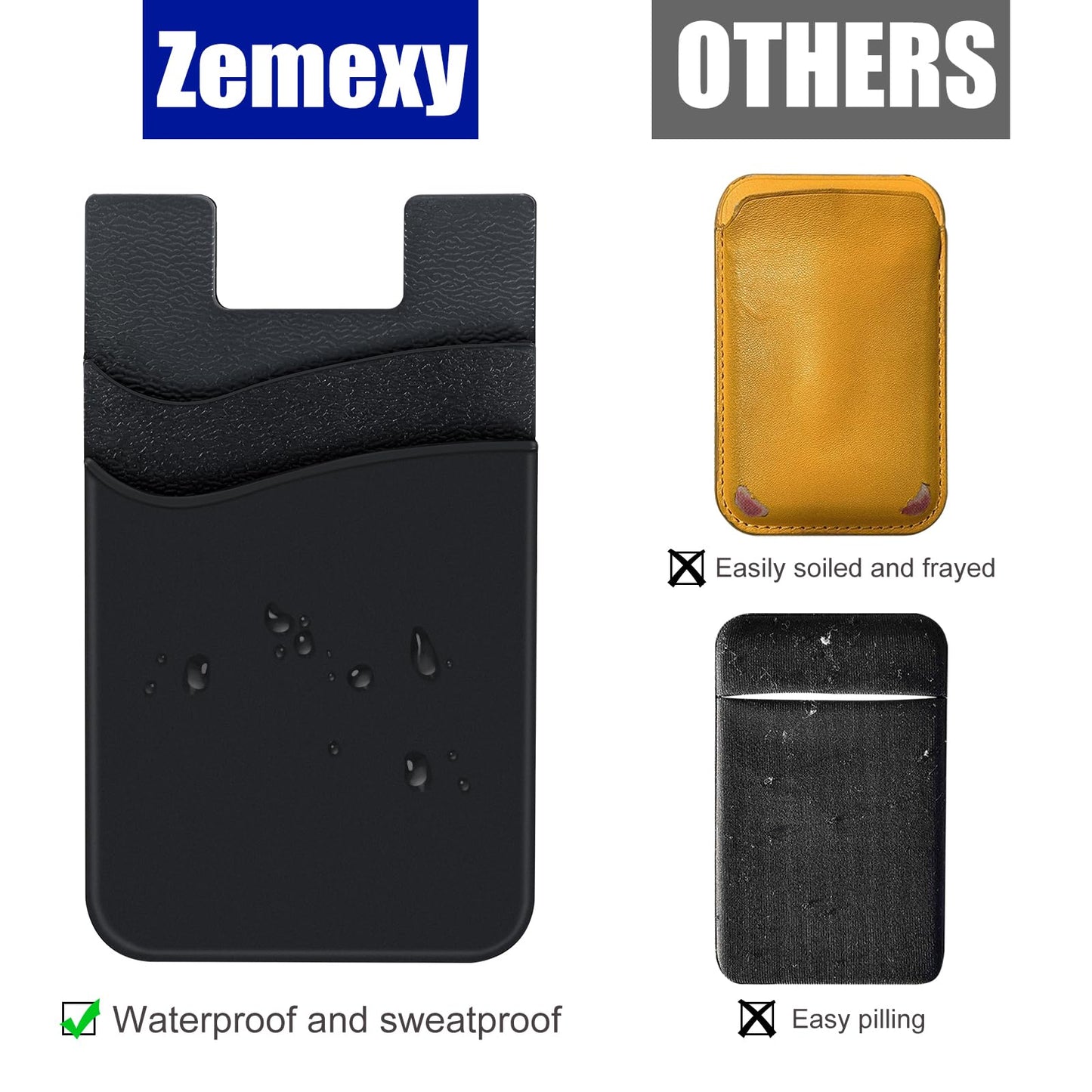 Zemexy Phone Wallet Stick on,5Pack Phone Card Holder for Back of Phone Case,Silicone Sticky Credit Card Holder for Cell Phone Double Pocket Sticker