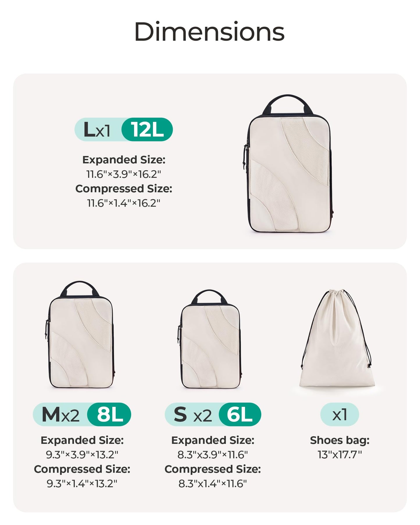 BAGSMART Compression Packing Cubes 6 Set – Lightweight Travel Suitcase Organizers Bag Set for Luggage, White Opal