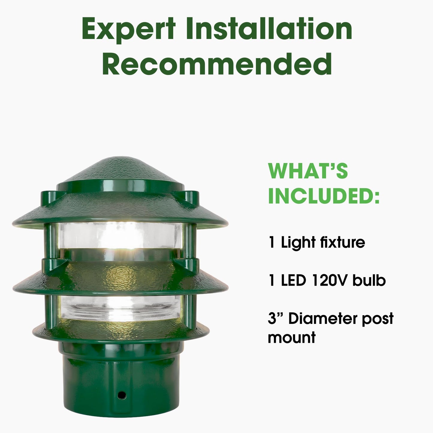 Greenfield Made in the USA Weatherproof Line-Voltage (120V) 3-Tier LED Outdoor Pathway Light - Permanent Outside Light with Mounting Hardware