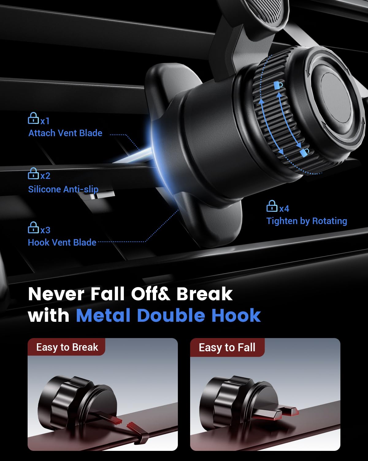 Vpryhuan Vent Phone Holder for Your Car, Magnetic Air Vent Mount 360° Rotatable with Metal Ring, One-Hand Use for iPhone 16/15/14/13/12 (4.3-7.6")