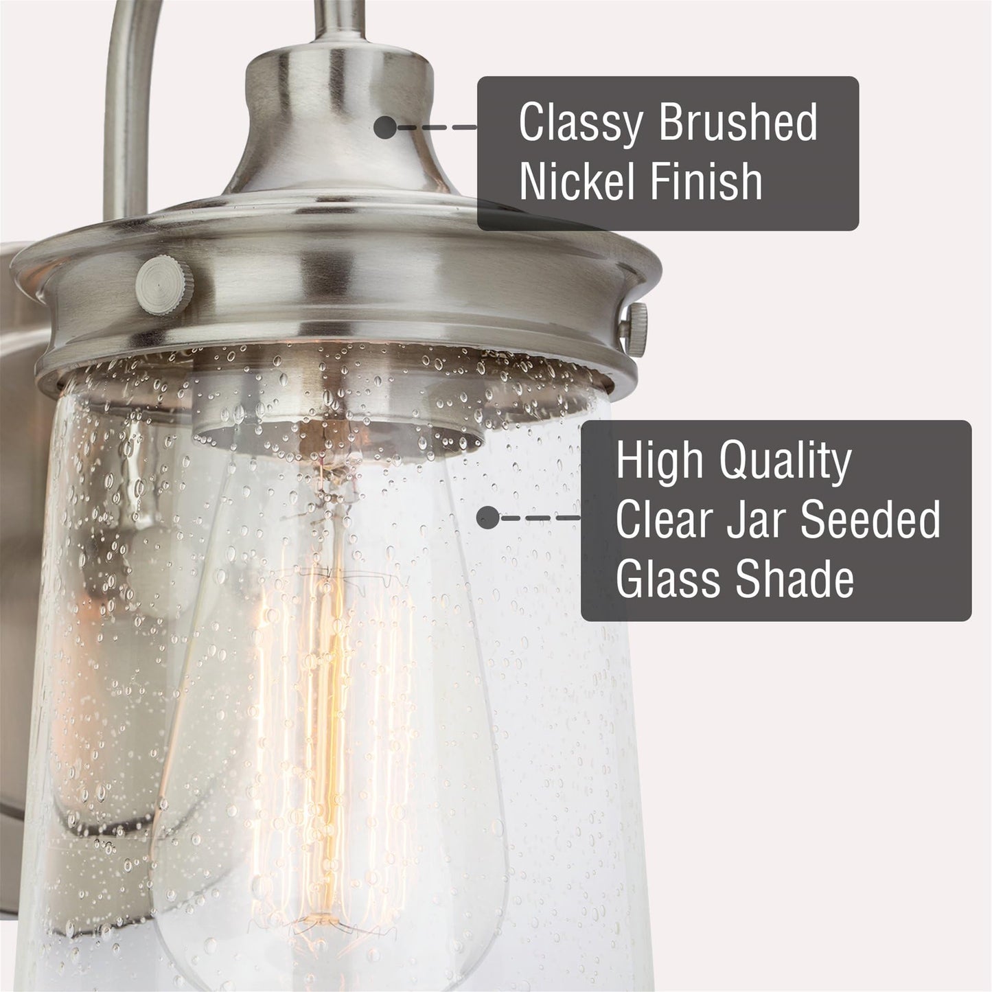 Kira Home Mason 10" Modern Farmhouse Wall Sconce with Seeded Glass Jar Shade, Industrial Silver Gooseneck Wall Light, Brushed Nickel Finish