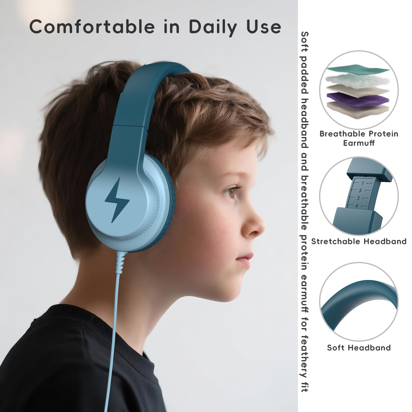 Candy Bila Wired Kids Headphones with Microphone, 85dB Safe Volume