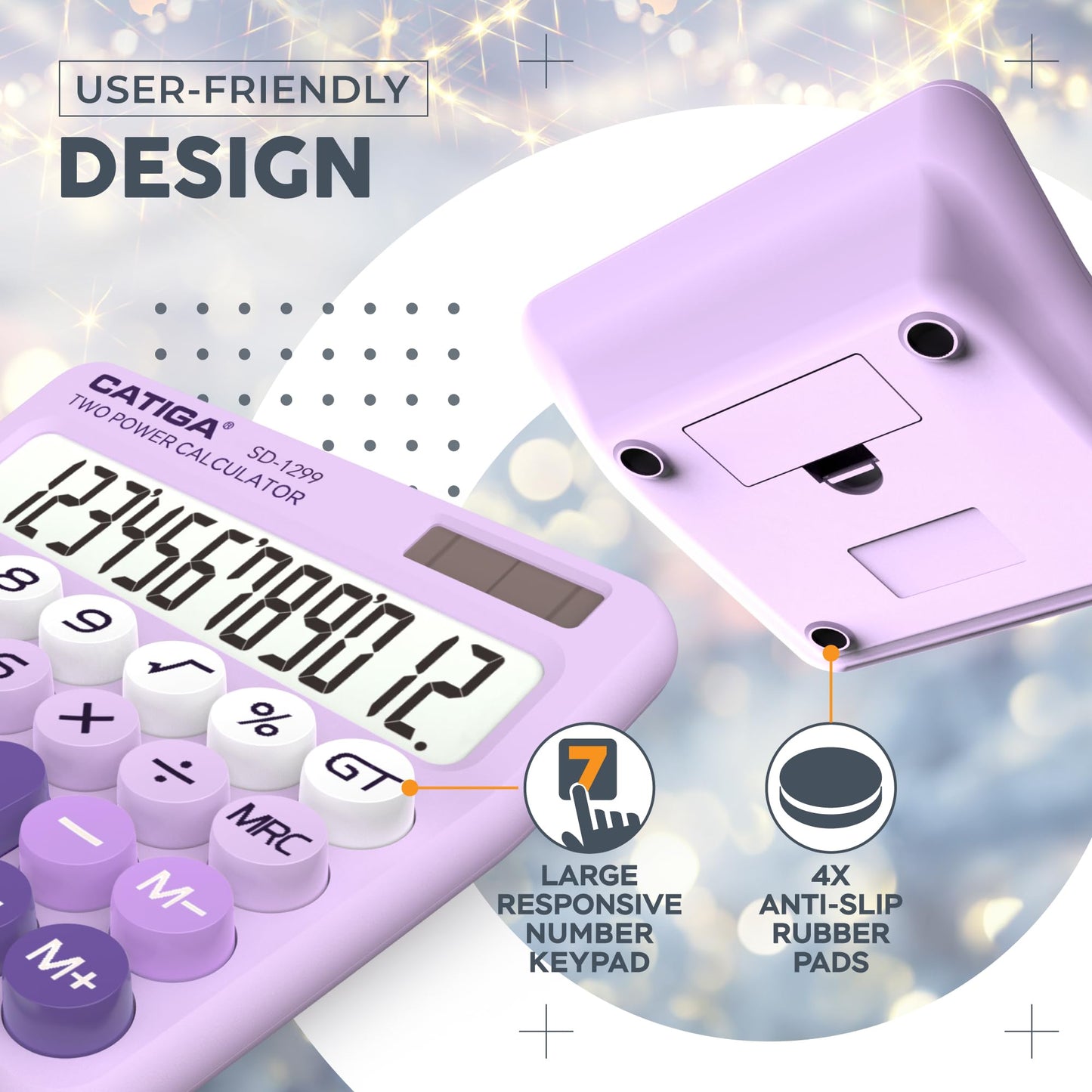 CATIGA Mechanical Switch Calculator with Solar and Battery Dual Power, 12-Digit Large LCD Display, Aesthetic and Cute Desktop Calculator with Big