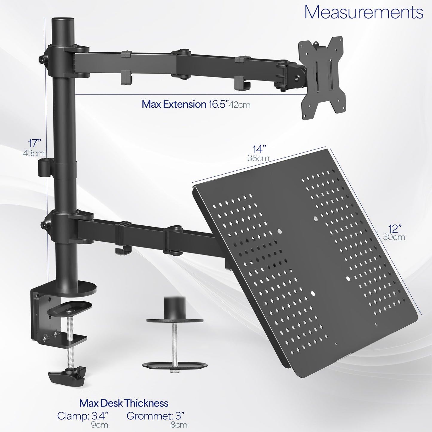 VIVO Black Fully Adjustable 13 to 32 inch Single Computer Monitor and Laptop Desk Mount Combo, Stand with Grommet Option, Fits up to 17 inch Laptops