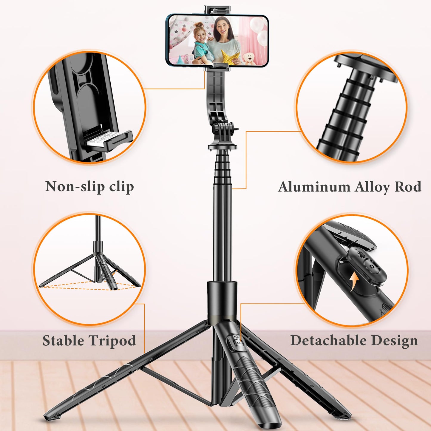 62" Aluminum Alloy Selfie Stick Phone Tripod with Wireless Remote Compatible with iPhone 17 16 15 14 13 pro Xs Max Xr X, Android/Samsung Smartphone