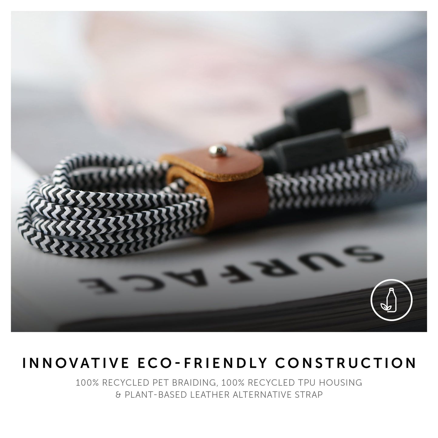 Native Union Belt Cable USB-C to USB-A - 4ft Ultra-Strong Charging Cable with Leather Strap Compatible with iPhone 17, Samsung Galaxy Z Fold 7, Flip