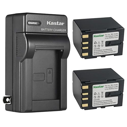 Kastar 2-Pack BN-V428 Battery and AC Wall Charger Replacement for JVC BN-V408US BN-V416US BN-V428 BN-V428U BN-V428US BN-V438US BN-V856US Battery, JVC