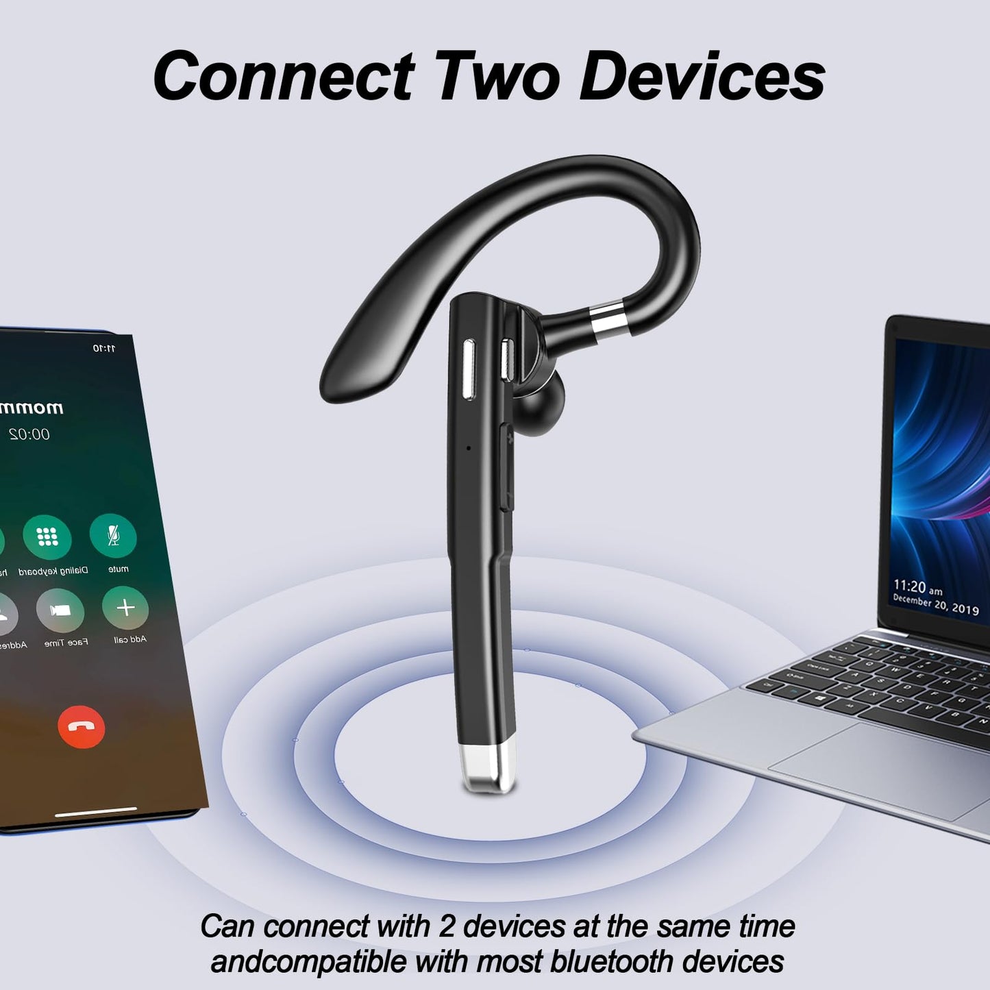Bluetooth Headset,Wireless Bluetooth Earpiece with 500mAh Charging Case 80 Hours Talking Time?V5.1 Hands-Free Earphones with Built-in Mic
