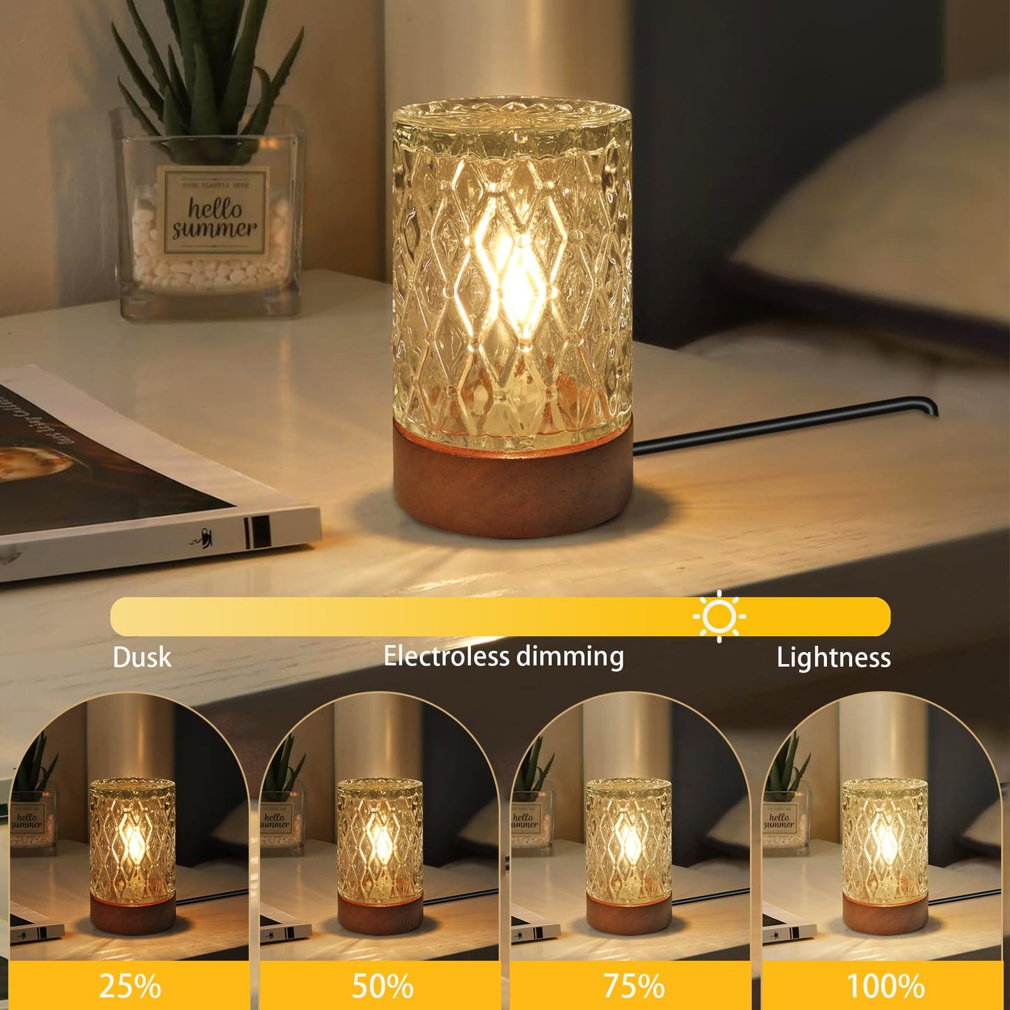 GZWANHANGMY Mini Soft Warm LED Night Light,Dimmable Bedside Lamp Small Nightstand Glass Lamps Desk Reading Light for Bedroom,Living Room,Study