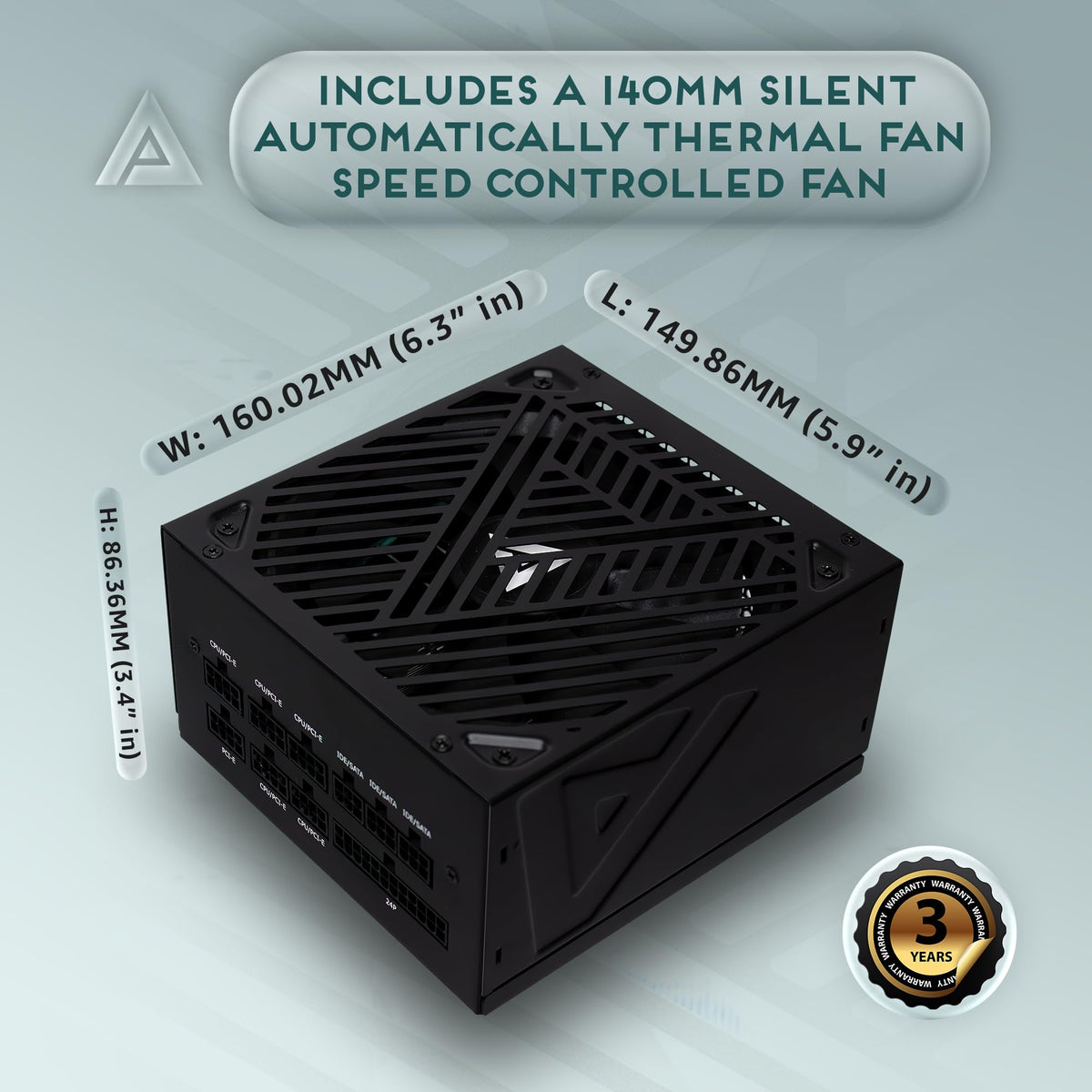 Apevia ATX-SL1000W Soul 1000W Fully Modular Power Supply ATX 3.0 & 3.1 Compatible, PCIe 5.1 12V-2x6 Connector, ATX Active PFC, DC to DC Converter