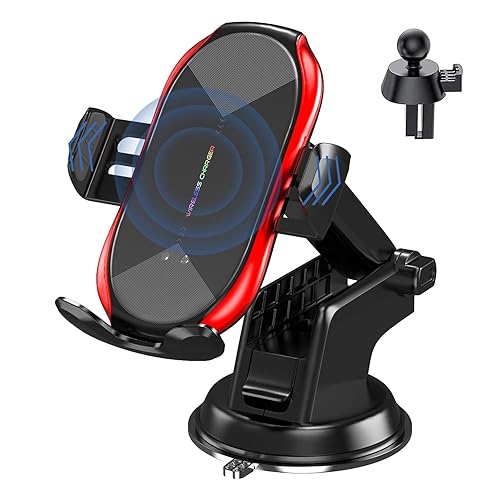 YITUMU Wireless Car Charger Mount, 15W Qi Fast Charging Auto-Clamping Phone Holder, Vent/Mount Compatible with iPhone 13/12/11/X/8, Samsung