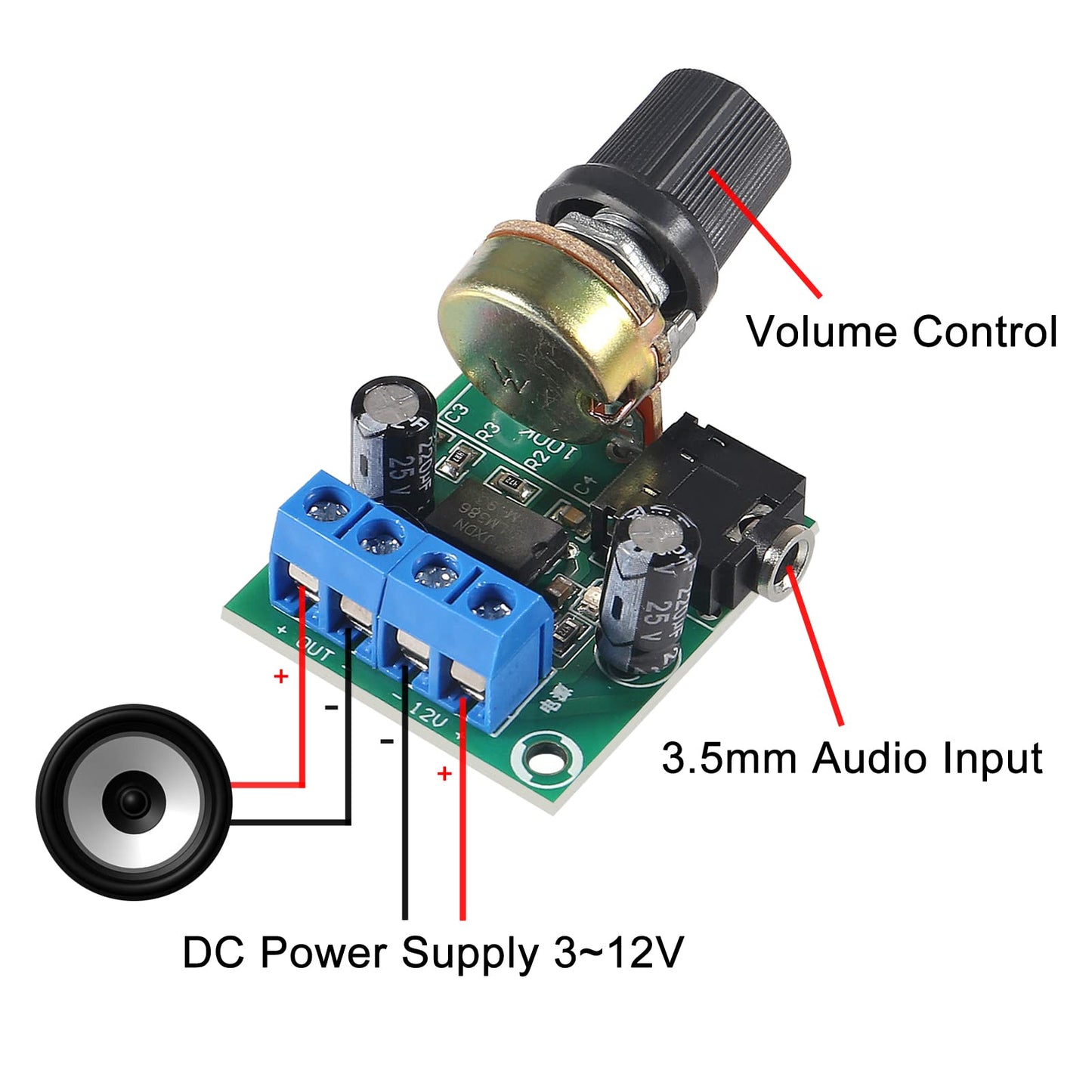 DWEII 4Pcs LM386 10W Mini Power Amplifier Board Audio Amplifier Module DC 3-12V Volume Adjustable Control